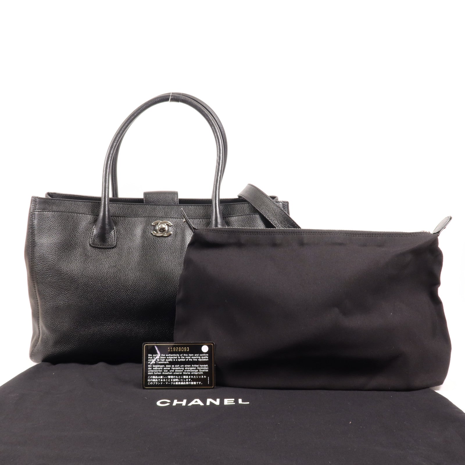 CHANEL 牛皮皮革Tote Bag銀扣手挽肩背兩用袋