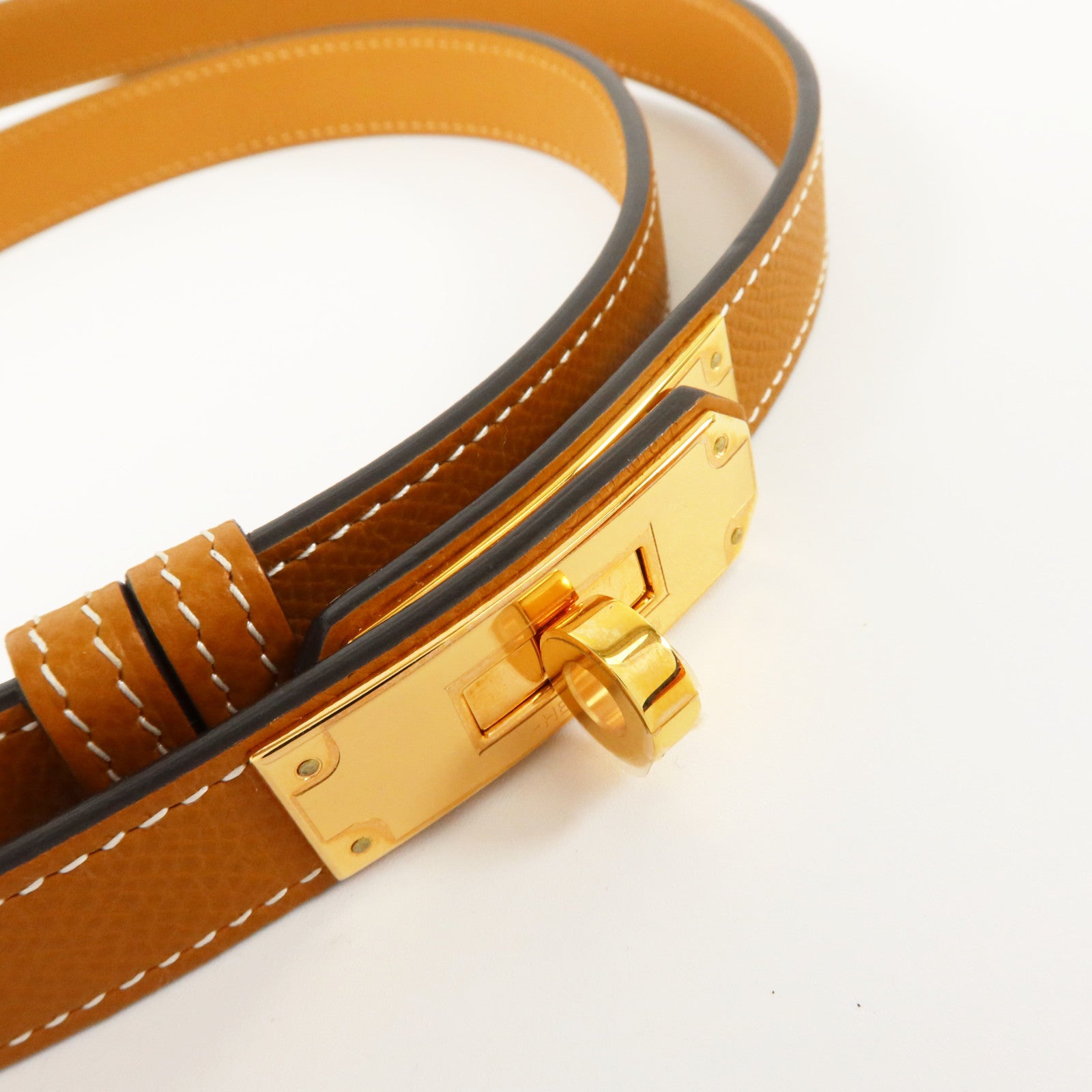 HERMES Epsom皮革Kelly 18 Belt金扣皮帶Gold