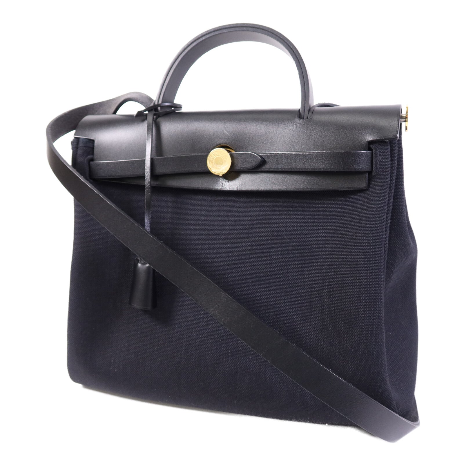 HERMES 帆布Herbag PM金扣手挽肩背兩用袋Noir