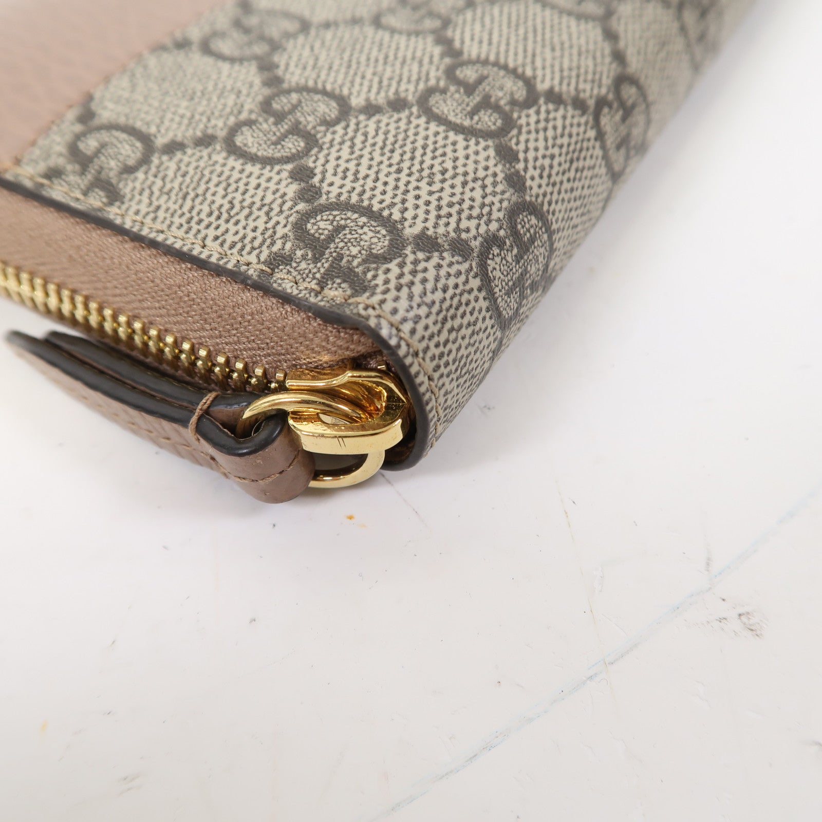 GUCCI 牛皮皮革Long Wallet金扣長錢包啡色/裸色