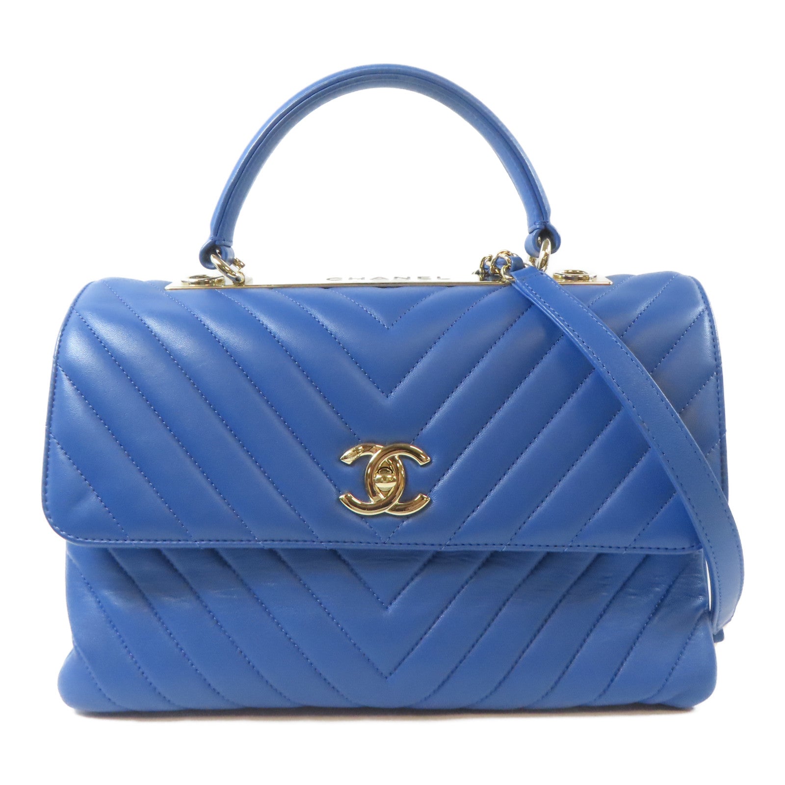 CHANEL 【激減優惠】斜紋牛皮皮革Trendy CC金扣手挽肩背兩用袋藍色