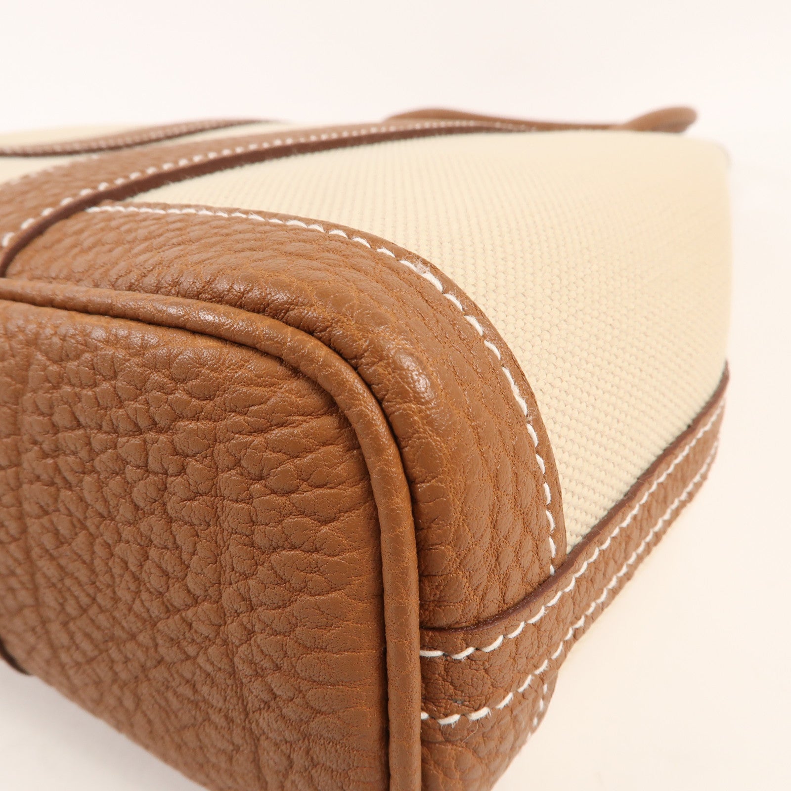 HERMES 帆布Garden File PM銀扣手挽肩背兩用袋Gold/Beton