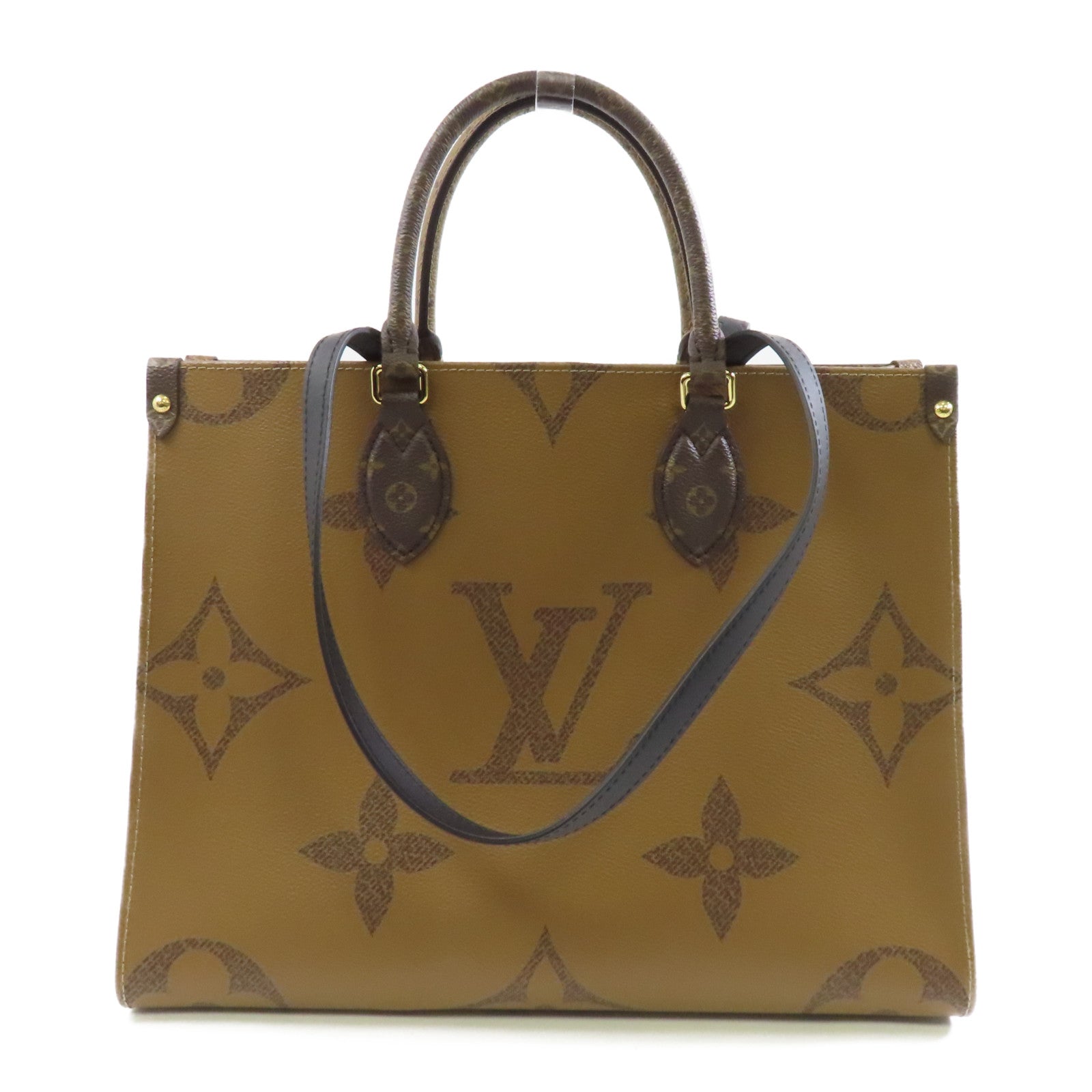 LOUIS VUITTON Monogram Giant/Monogram Reverse On The Go MM金扣手挽肩背兩用袋啡色