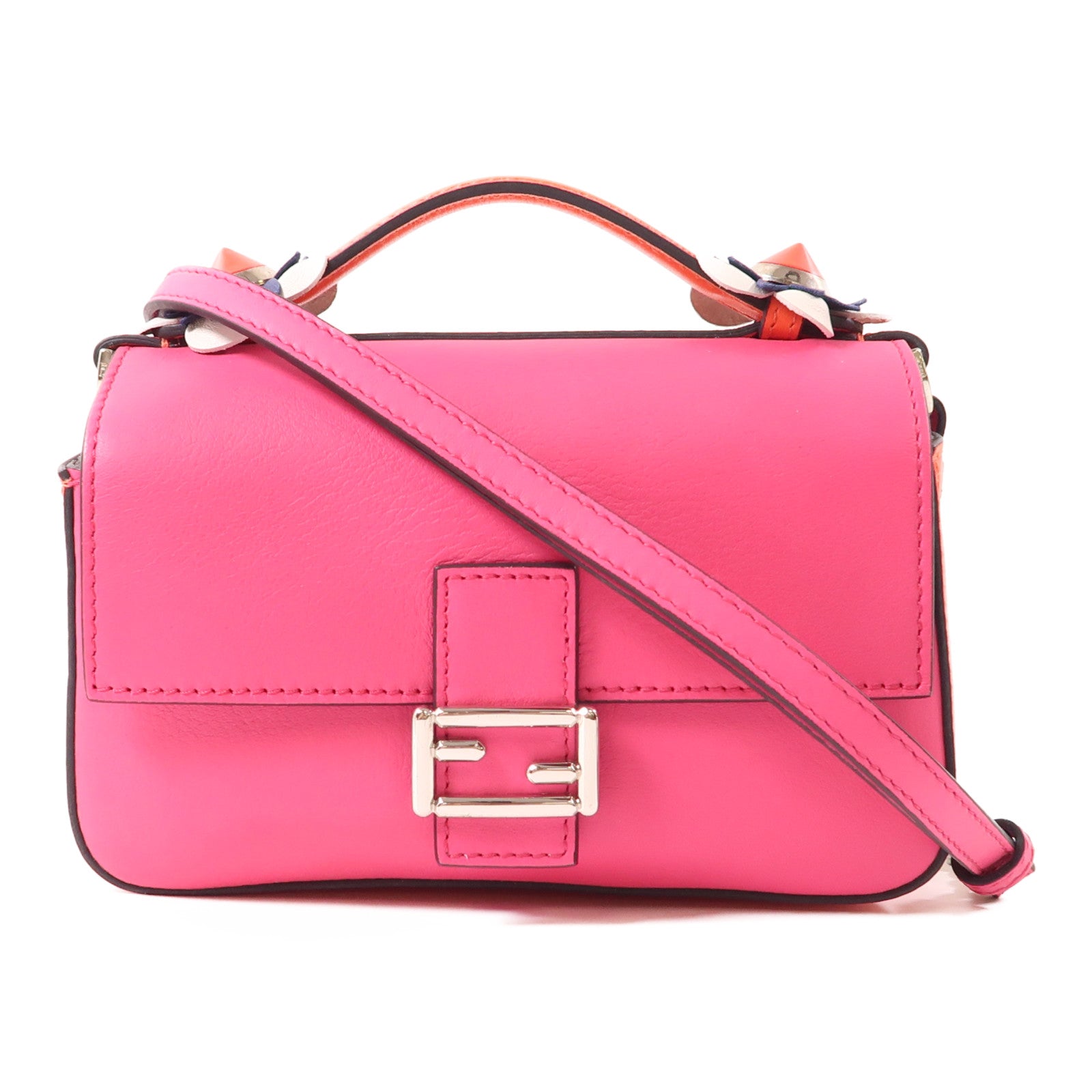 FENDI 牛皮皮革Shoulder Bag銀扣鏈帶肩背袋