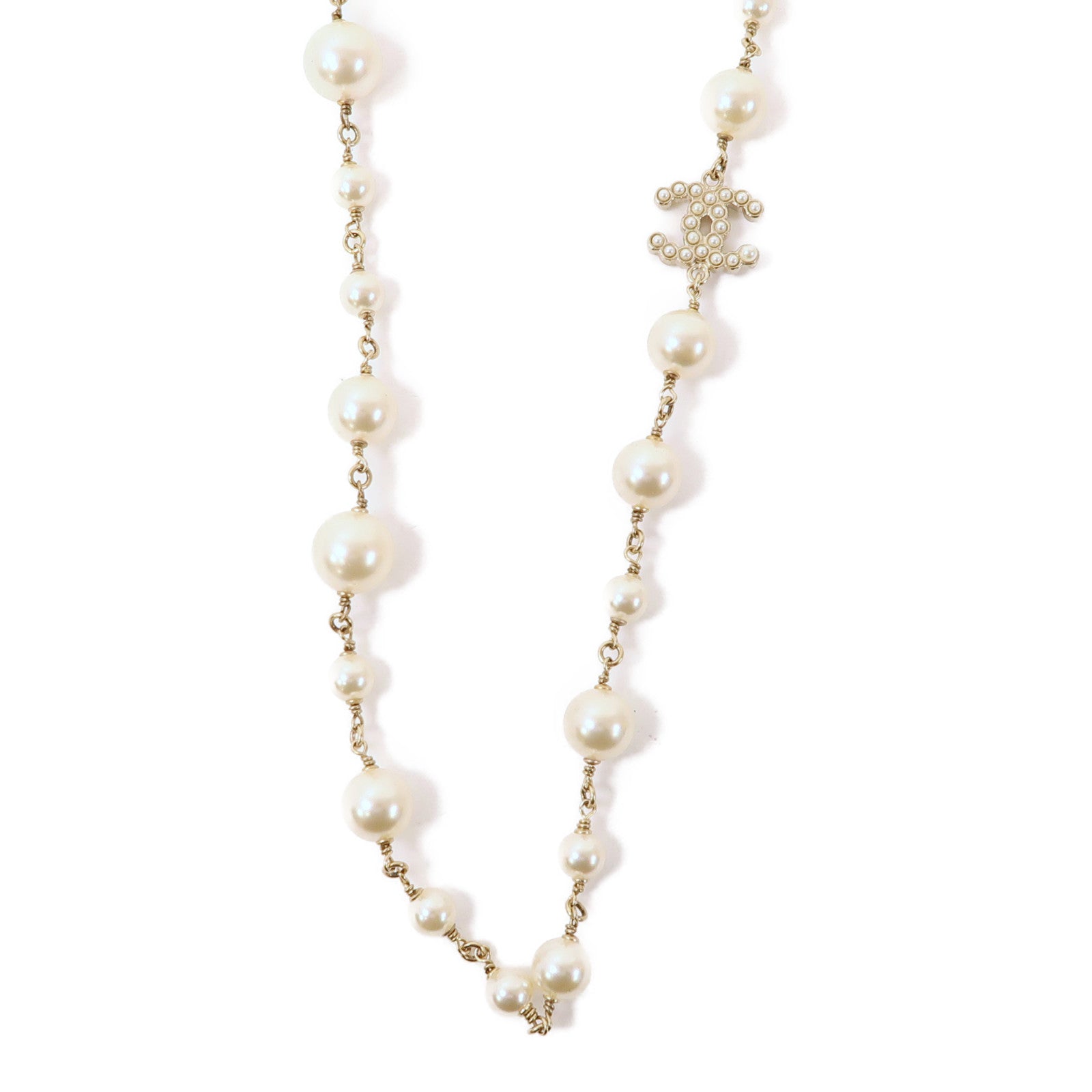 CHANEL (PRICE DOWN) CC Necklace Metal/PVC Gold/White