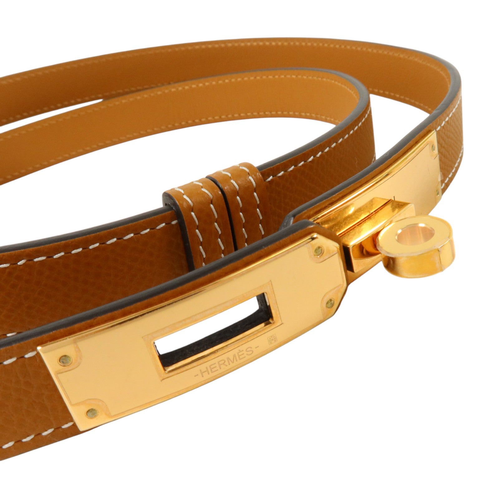HERMES Epsom皮革Kelly 18 Belt金扣皮帶Gold
