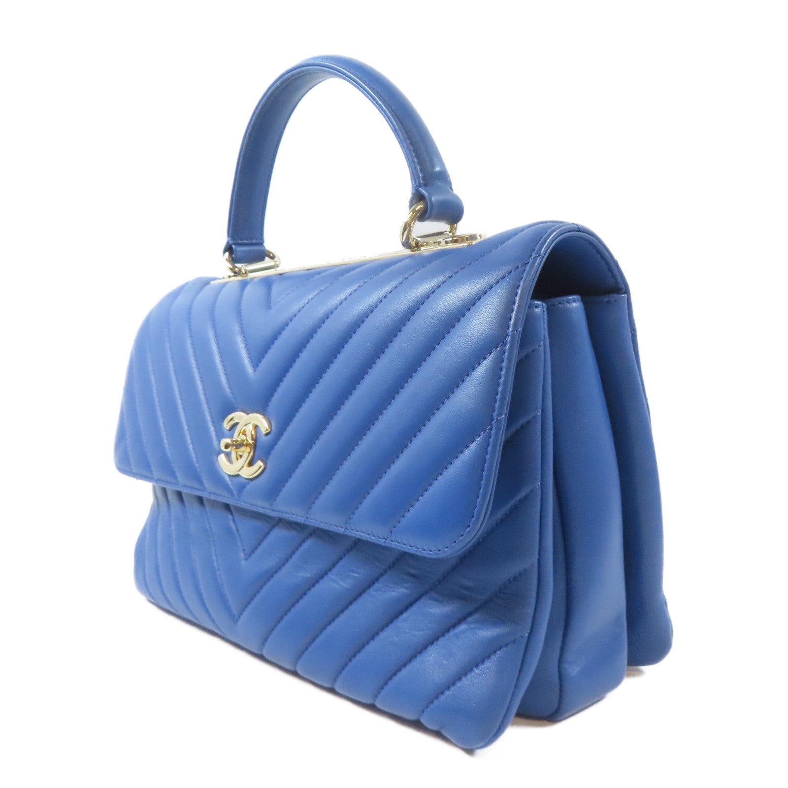 CHANEL 【激減優惠】斜紋牛皮皮革Trendy CC金扣手挽肩背兩用袋藍色