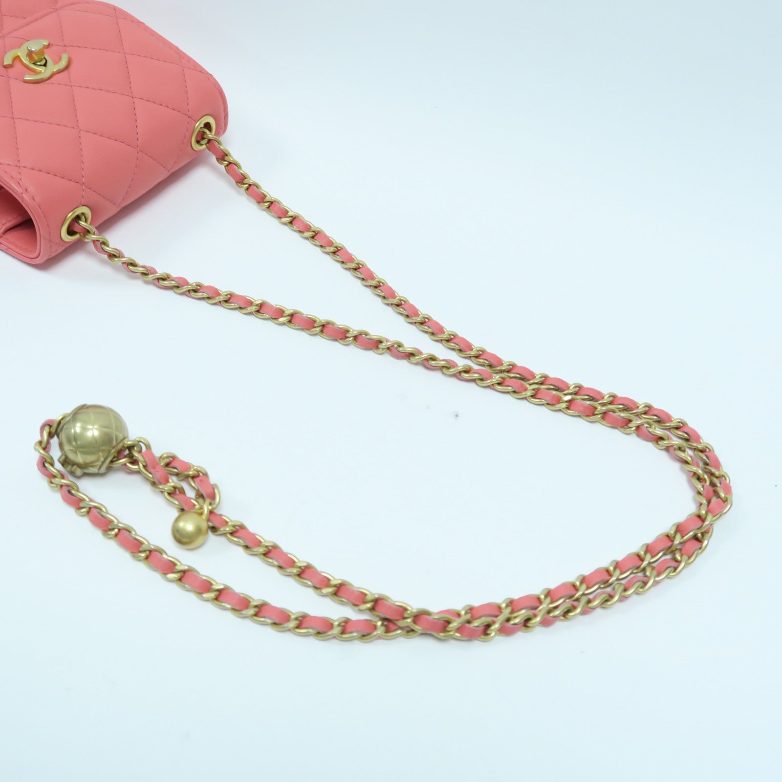CHANEL **【激減優惠】菱格羊皮皮革Chain Shoulder Bag金扣鏈帶肩背袋粉紅色