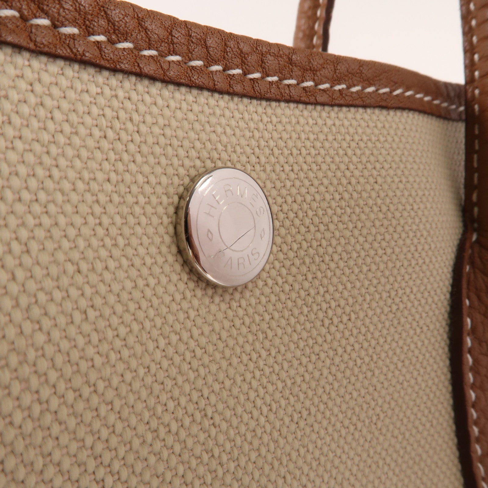 HERMES 帆布Garden File PM銀扣手挽肩背兩用袋Gold/Beton