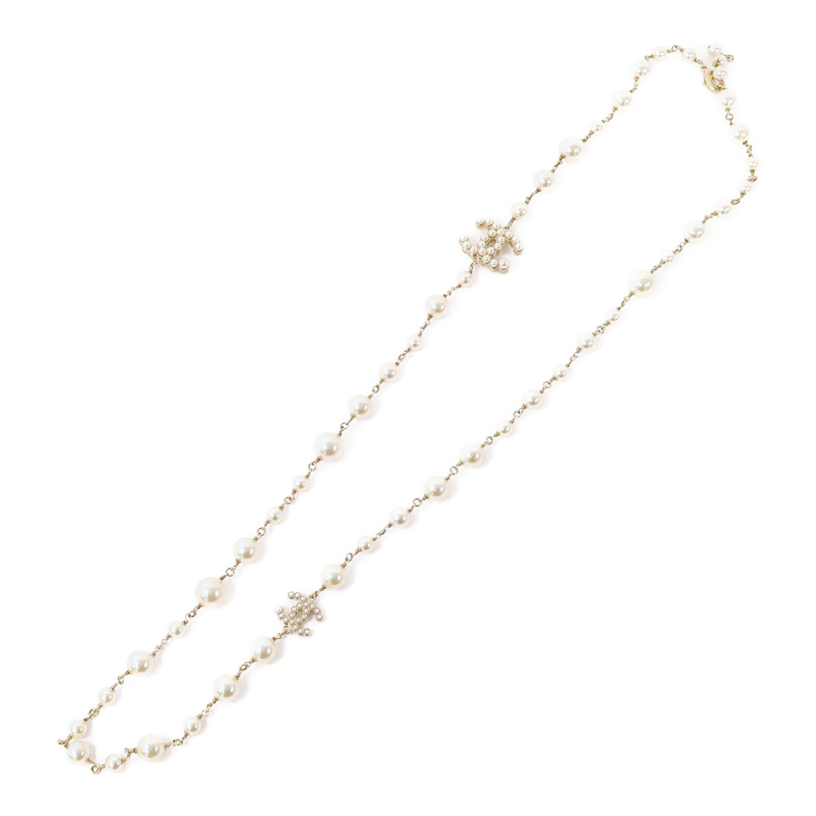 CHANEL (PRICE DOWN) CC Necklace Metal/PVC Gold/White
