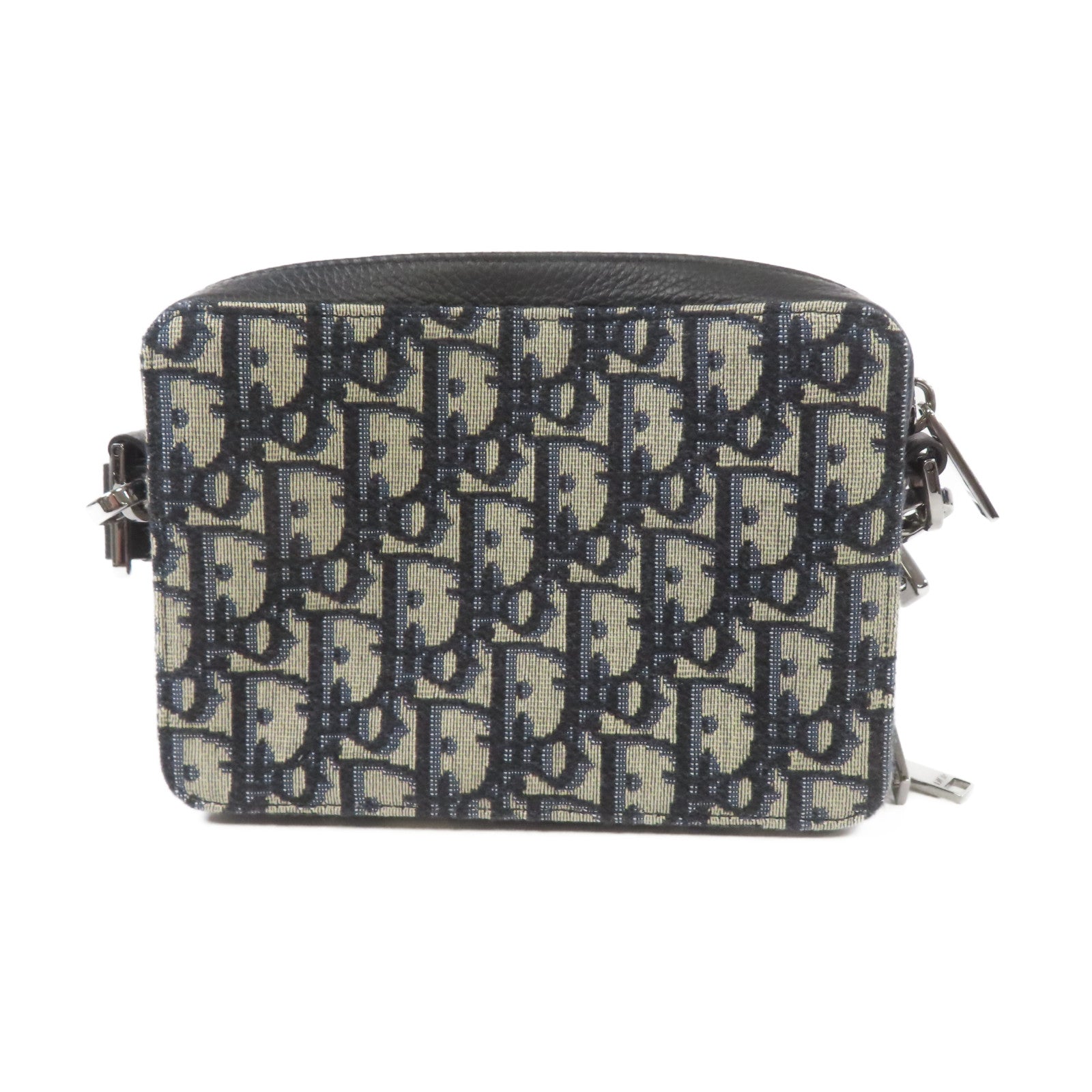 Dior Oblique帆布Zipped Pouch with Strap銀扣肩背袋藍色/米色