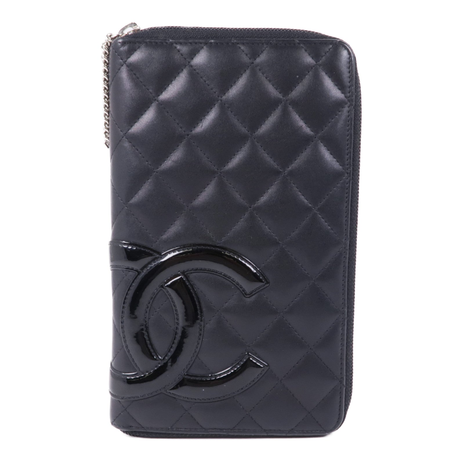 CHANEL CC SHW Cambon Zipper Long Wallet Calfskin Leather Black