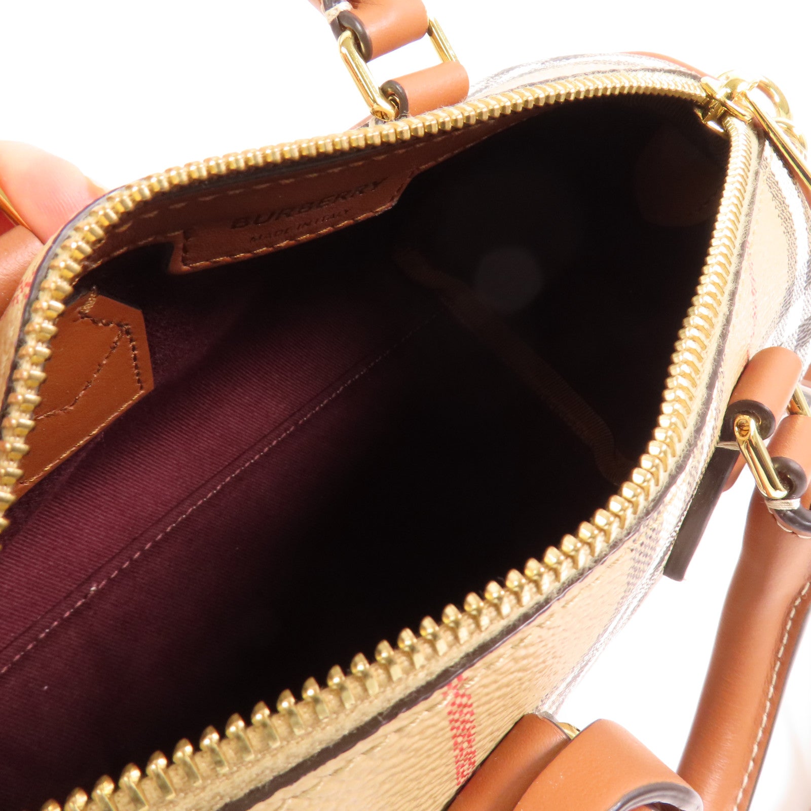 BURBERRY 塗層帆布Mini Check Bowling Bag金扣手挽肩背兩用袋