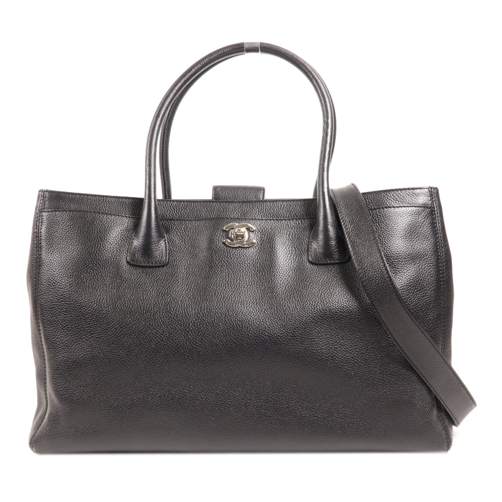 CHANEL 牛皮皮革Tote Bag銀扣手挽肩背兩用袋