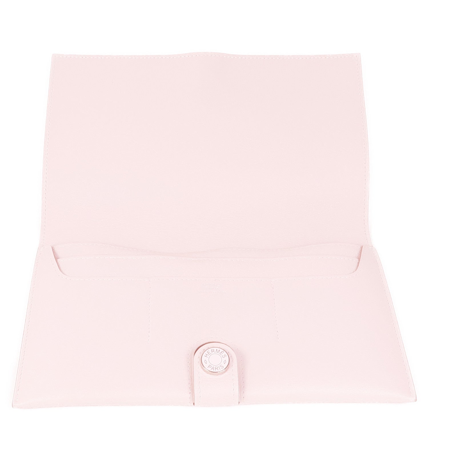 HERMES Evercolor皮革R.M.S Toutenmain銀扣錢包Mauve Pale