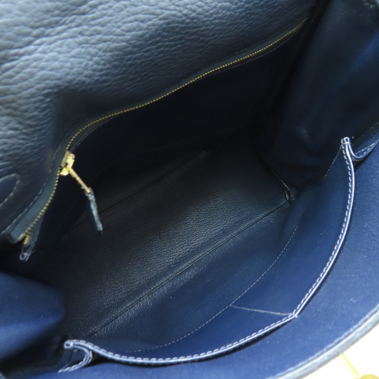HERMES Clemence Leather Kelly Ado GM Gold Buckle Backpack Dark Indigo