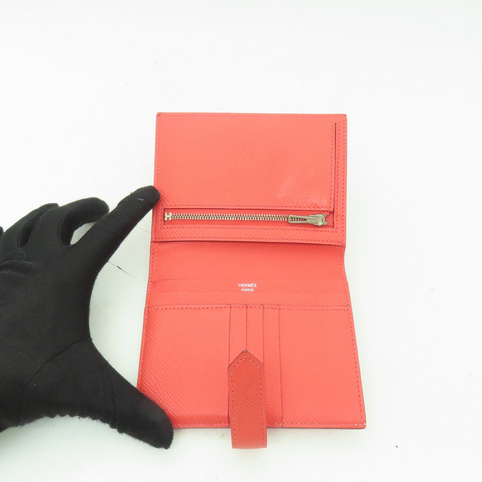 HERMES 【激減優惠】Epsom皮革Bearn Compact wallet銀扣錢包粉紅色