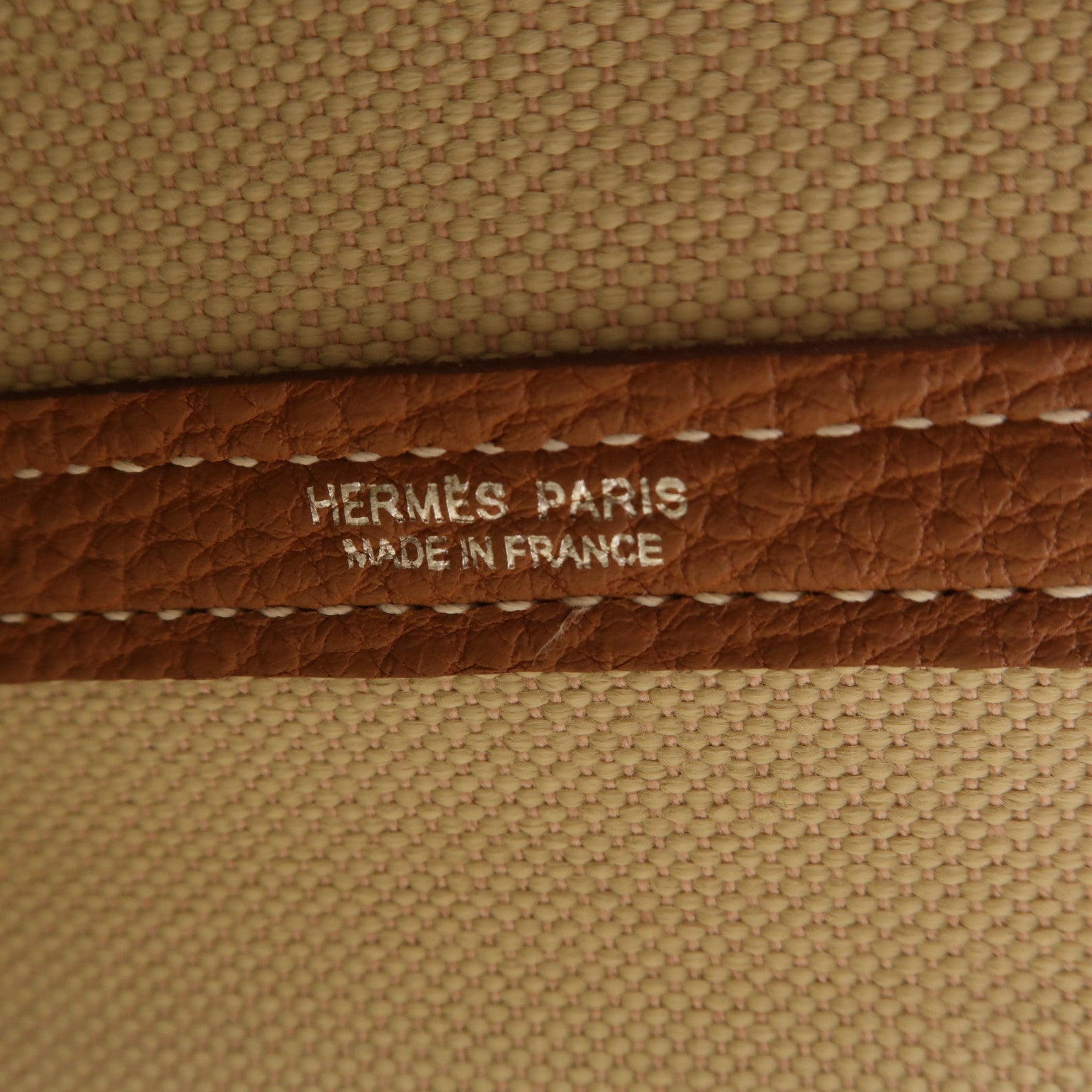 HERMES 帆布Garden File PM銀扣手挽肩背兩用袋Gold/Beton