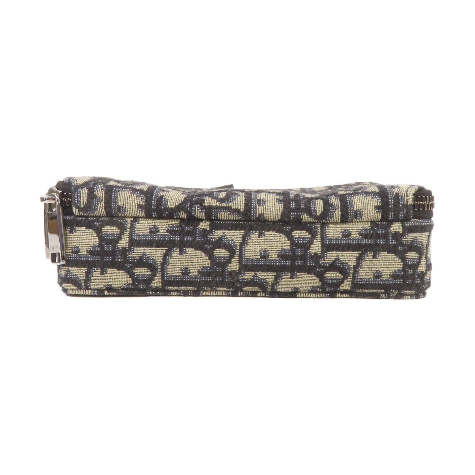 Dior Oblique帆布Zipped Pouch with Strap銀扣肩背袋藍色/米色