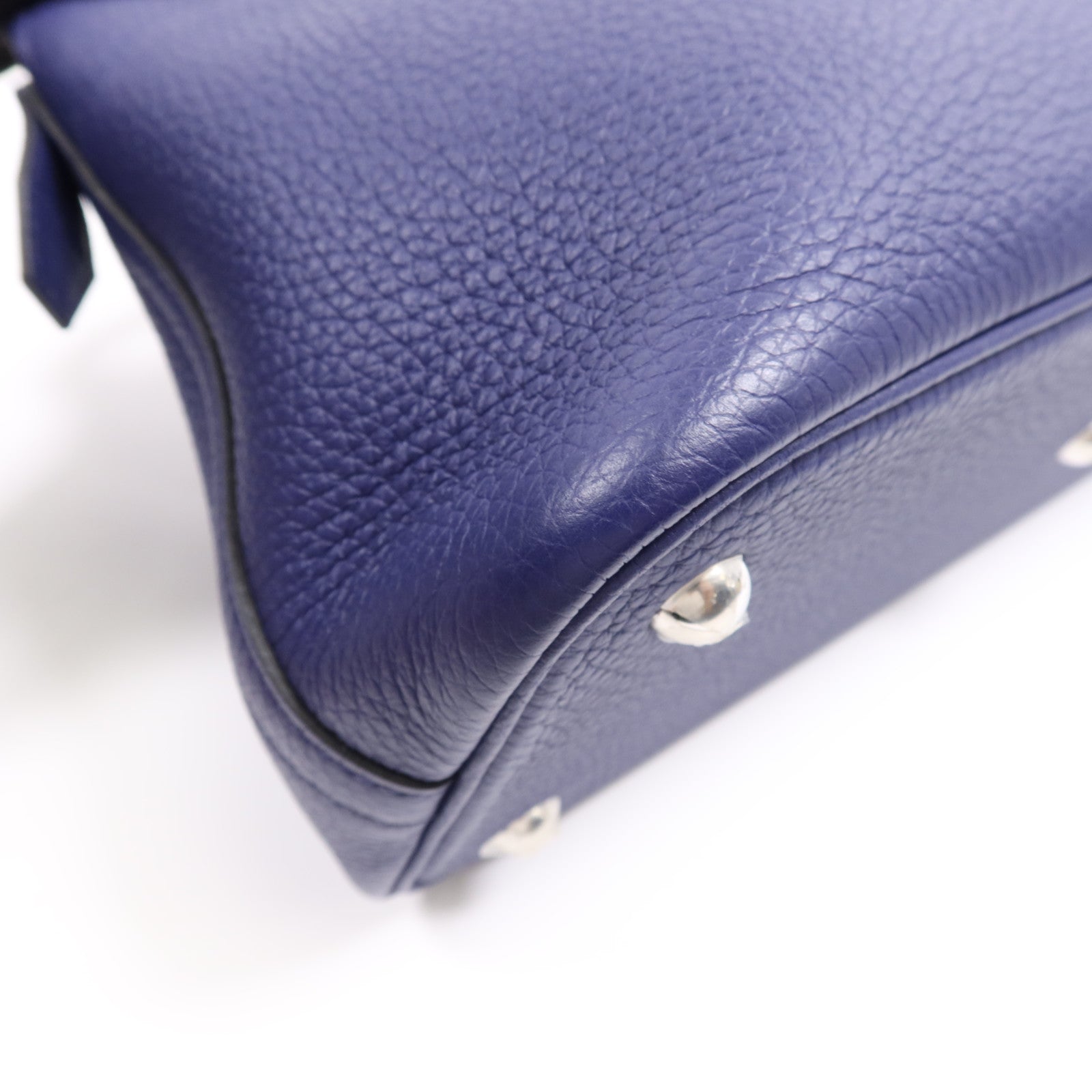 HERMES Clemence皮革Bolide 31金扣手挽袋Bleu Encre