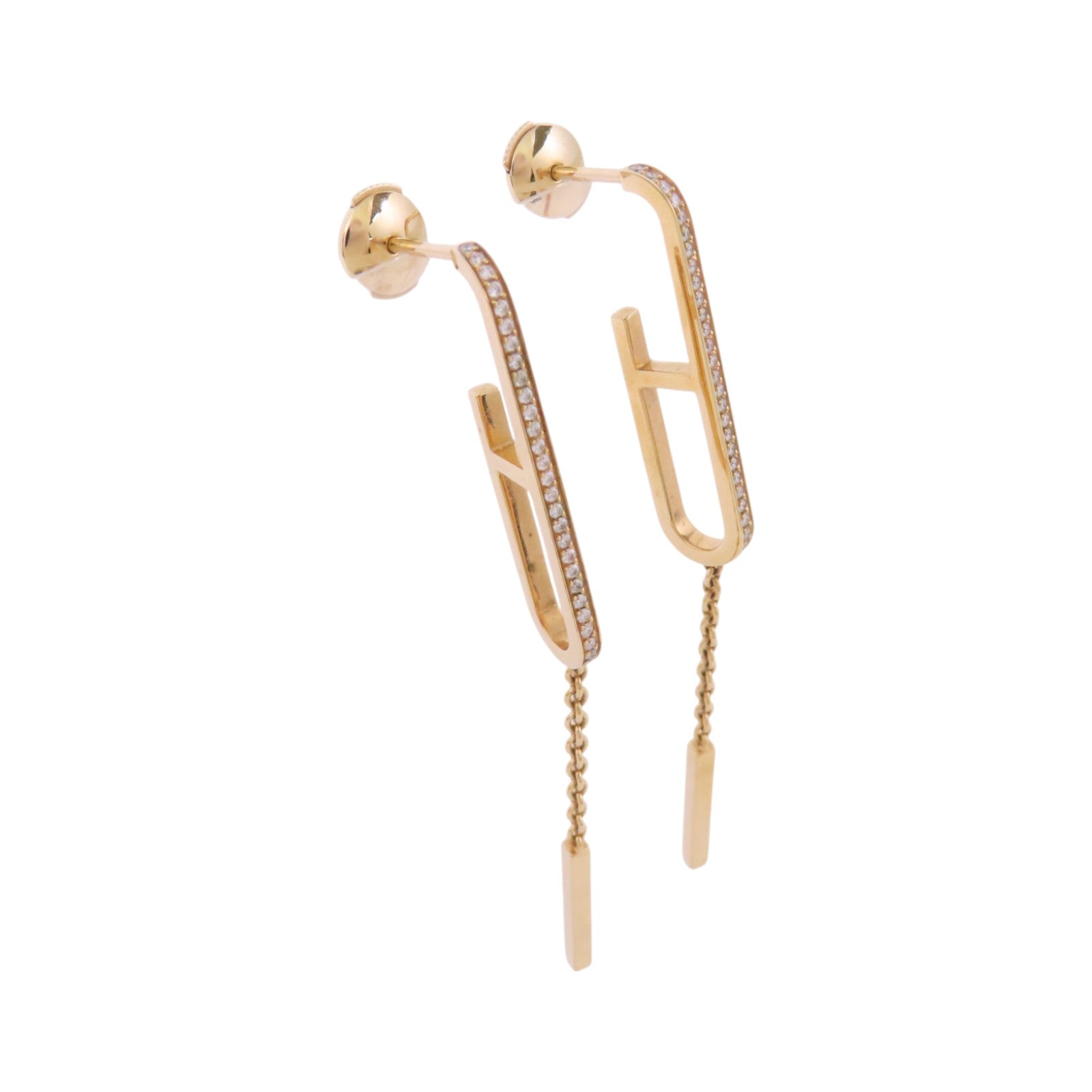 HERMES 18K玫瑰金D'oreilles Every Chain Dance MM Diamond Earrings金扣鑽石耳環