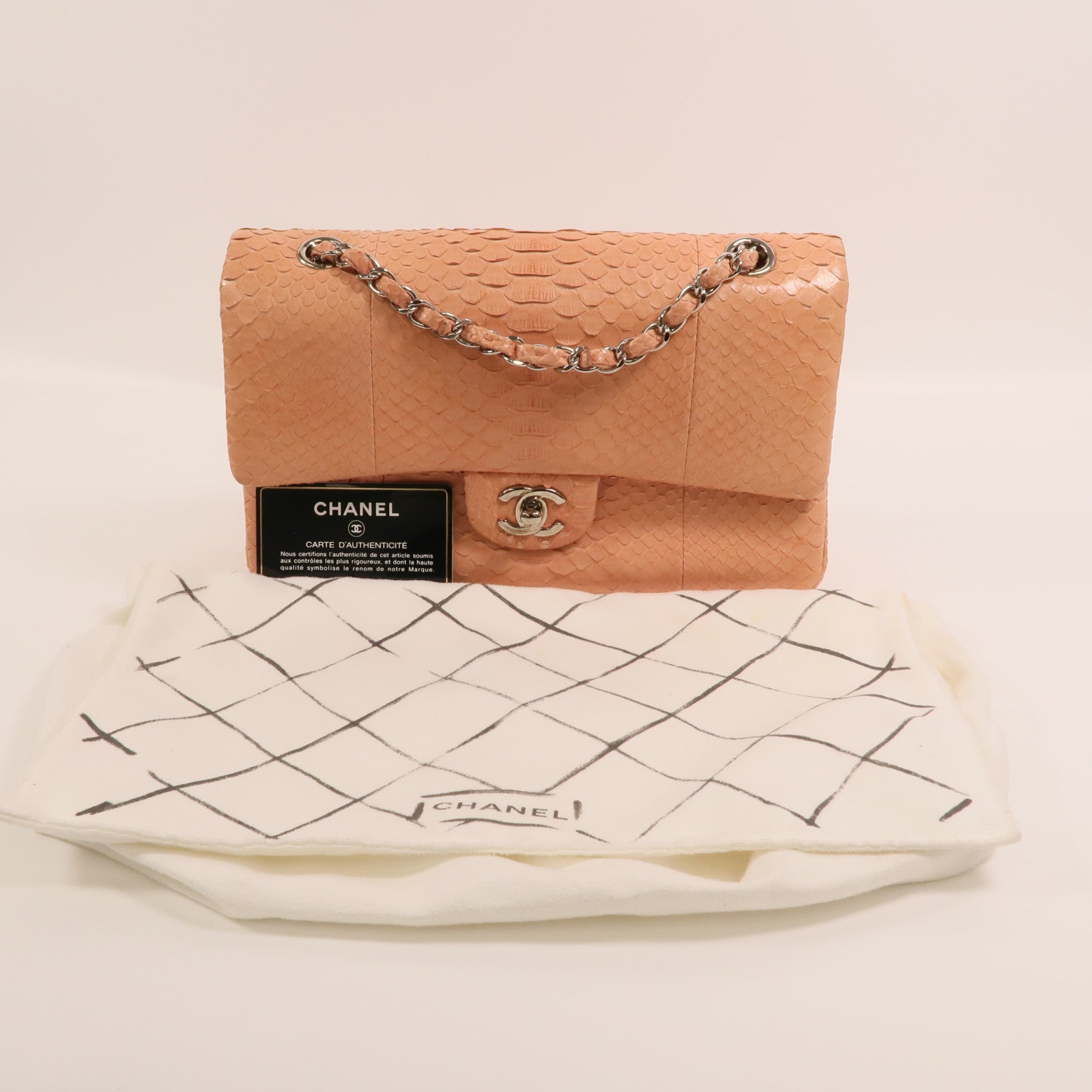 CHANEL 蛇皮皮革Classic 25銀扣鏈帶肩背袋