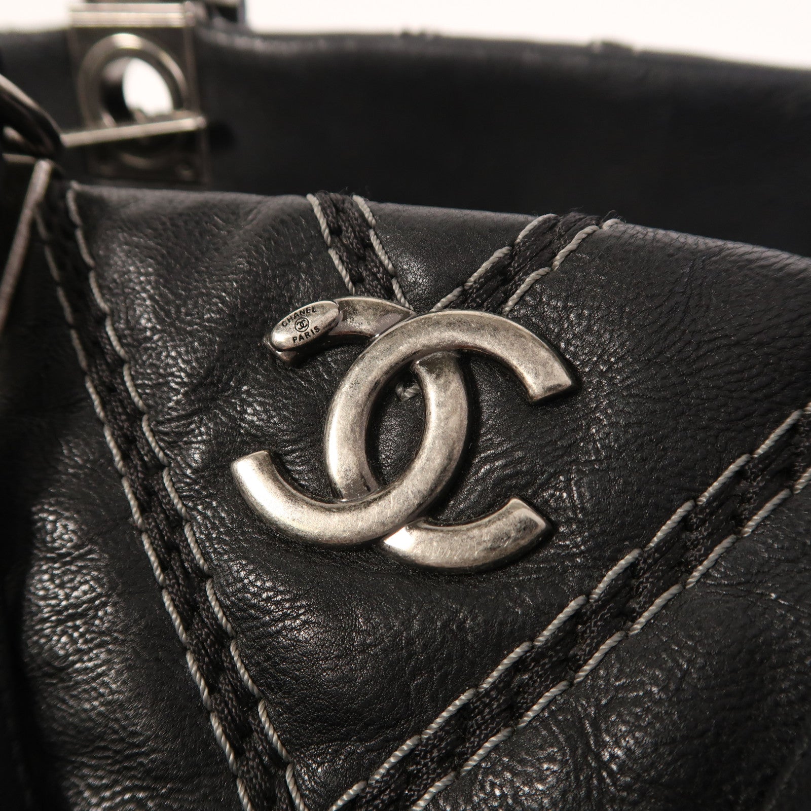 CHANEL 牛皮皮革2 Way Shoulder銀扣手挽肩背兩用袋