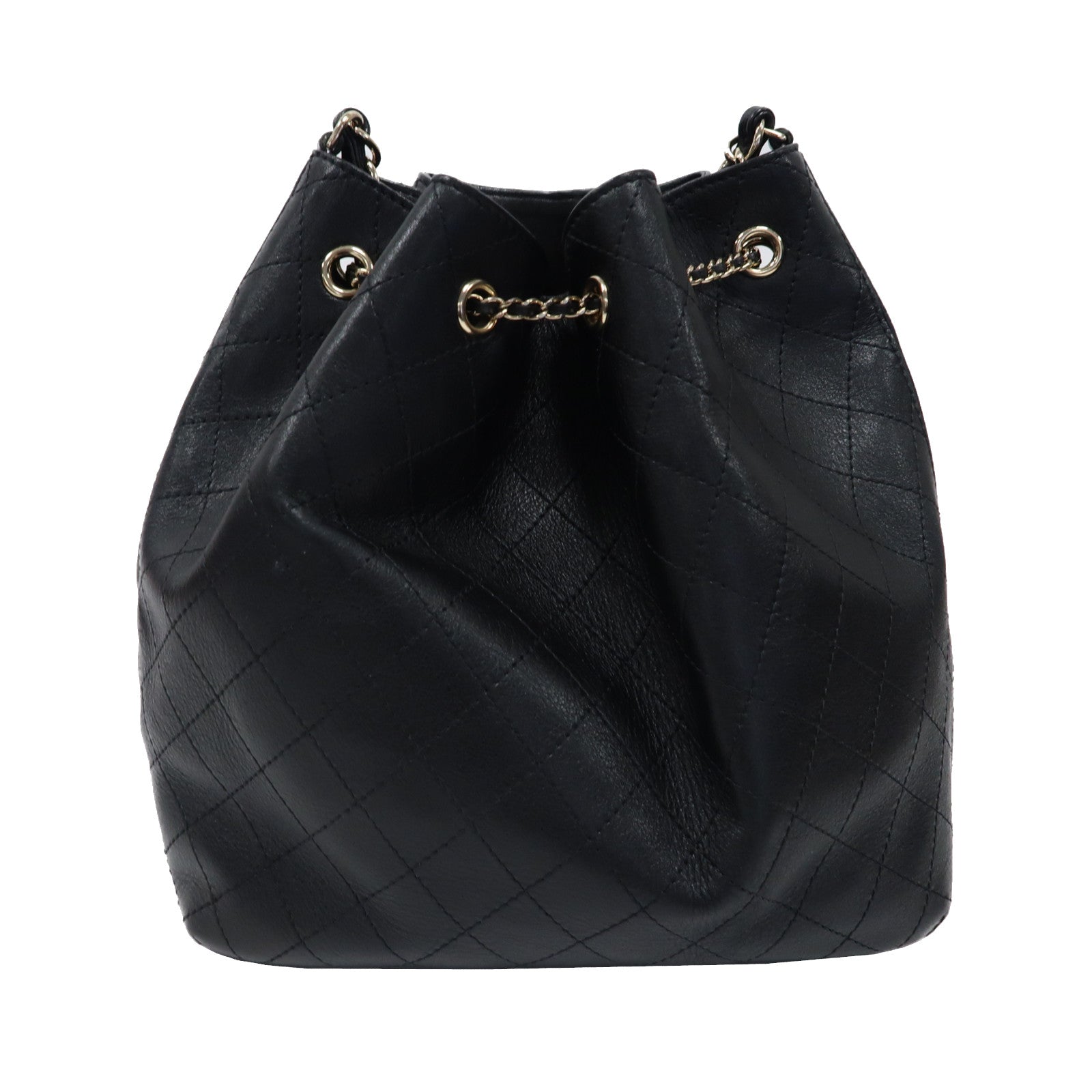 CHANEL 菱格牛皮皮革Chain Shoulder Bag金扣鏈帶肩背袋黑色