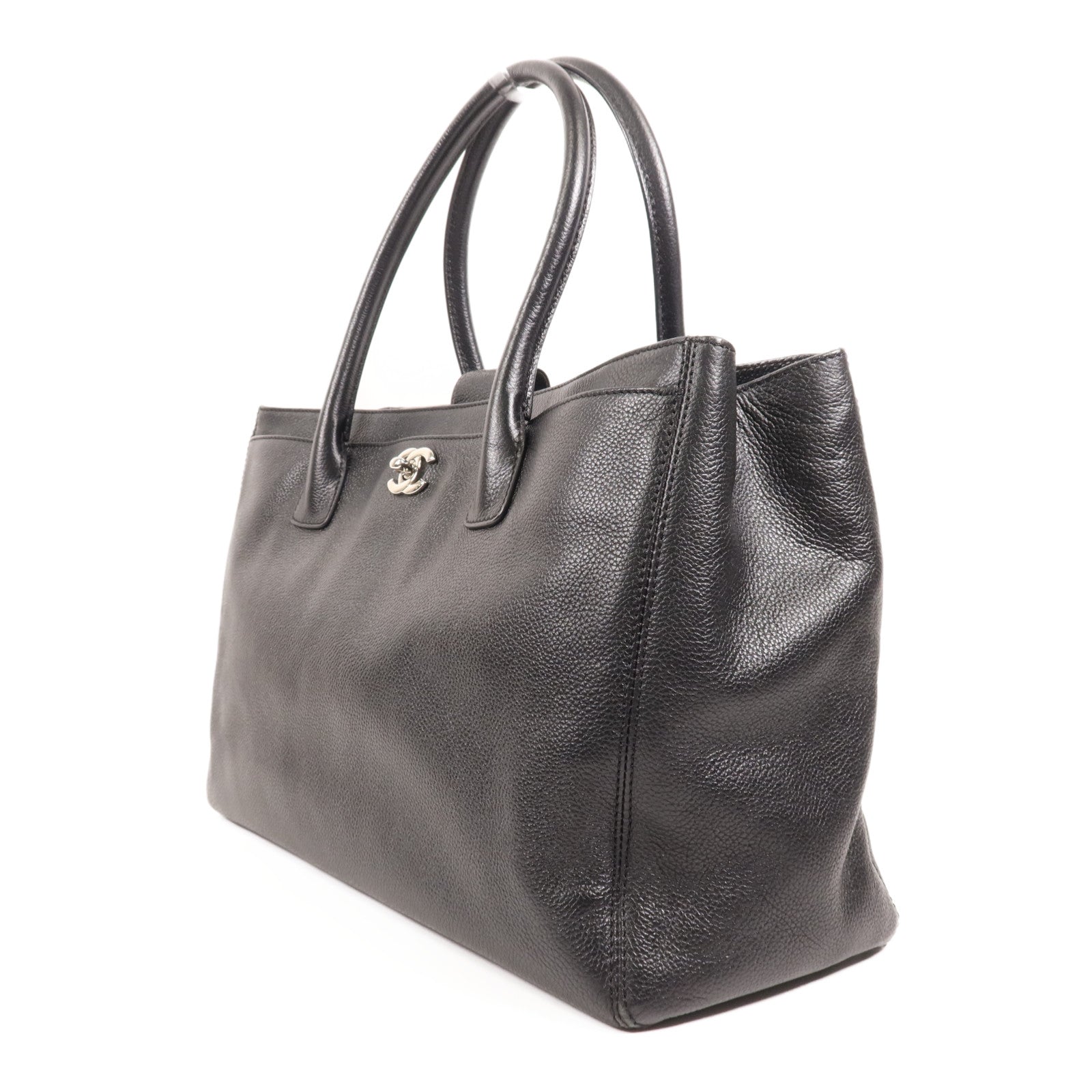 CHANEL 牛皮皮革Tote Bag銀扣手挽肩背兩用袋