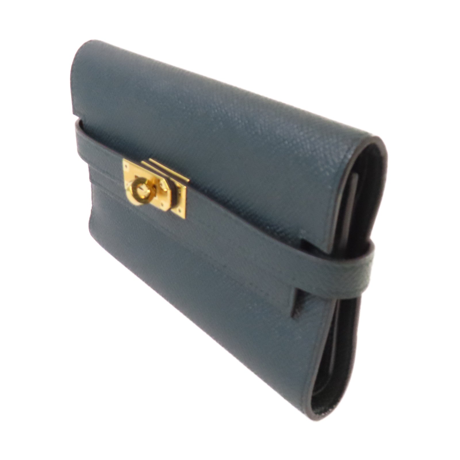 HERMES Epsom皮革Kelly Wallet金扣錢包Vert Jade松柏綠