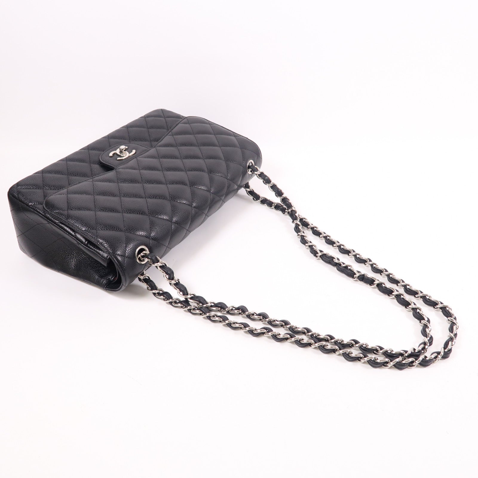 CHANEL 牛皮皮革Large Classic銀扣鏈帶肩背袋