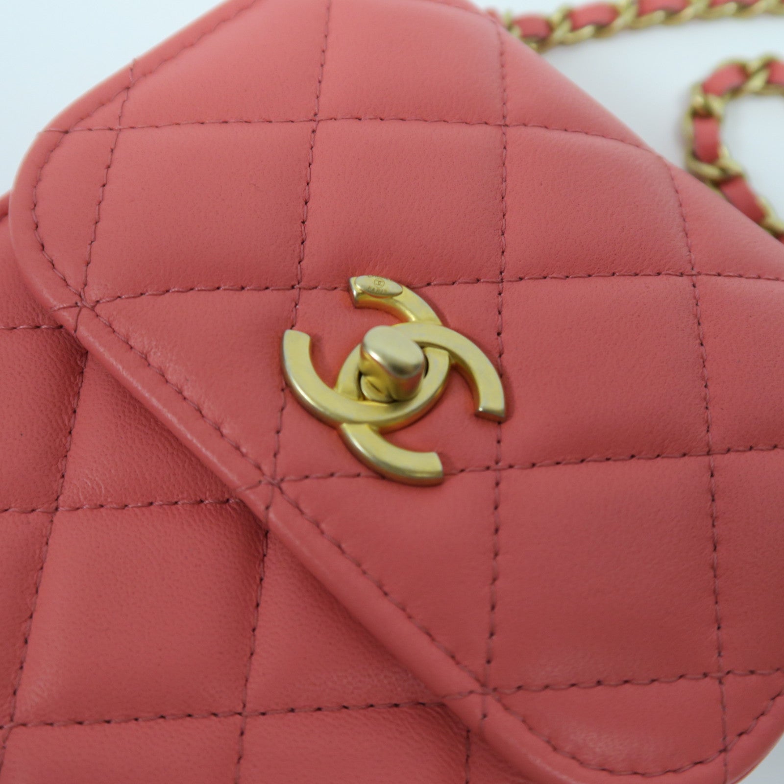 CHANEL **【激減優惠】菱格羊皮皮革Chain Shoulder Bag金扣鏈帶肩背袋粉紅色