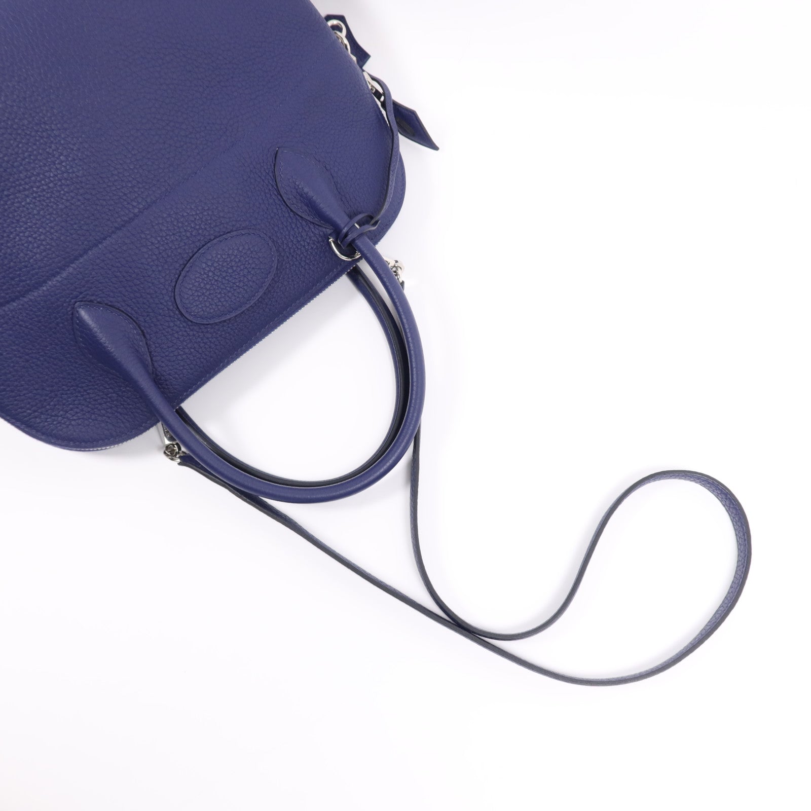 HERMES Clemence皮革Bolide 31金扣手挽袋Bleu Encre