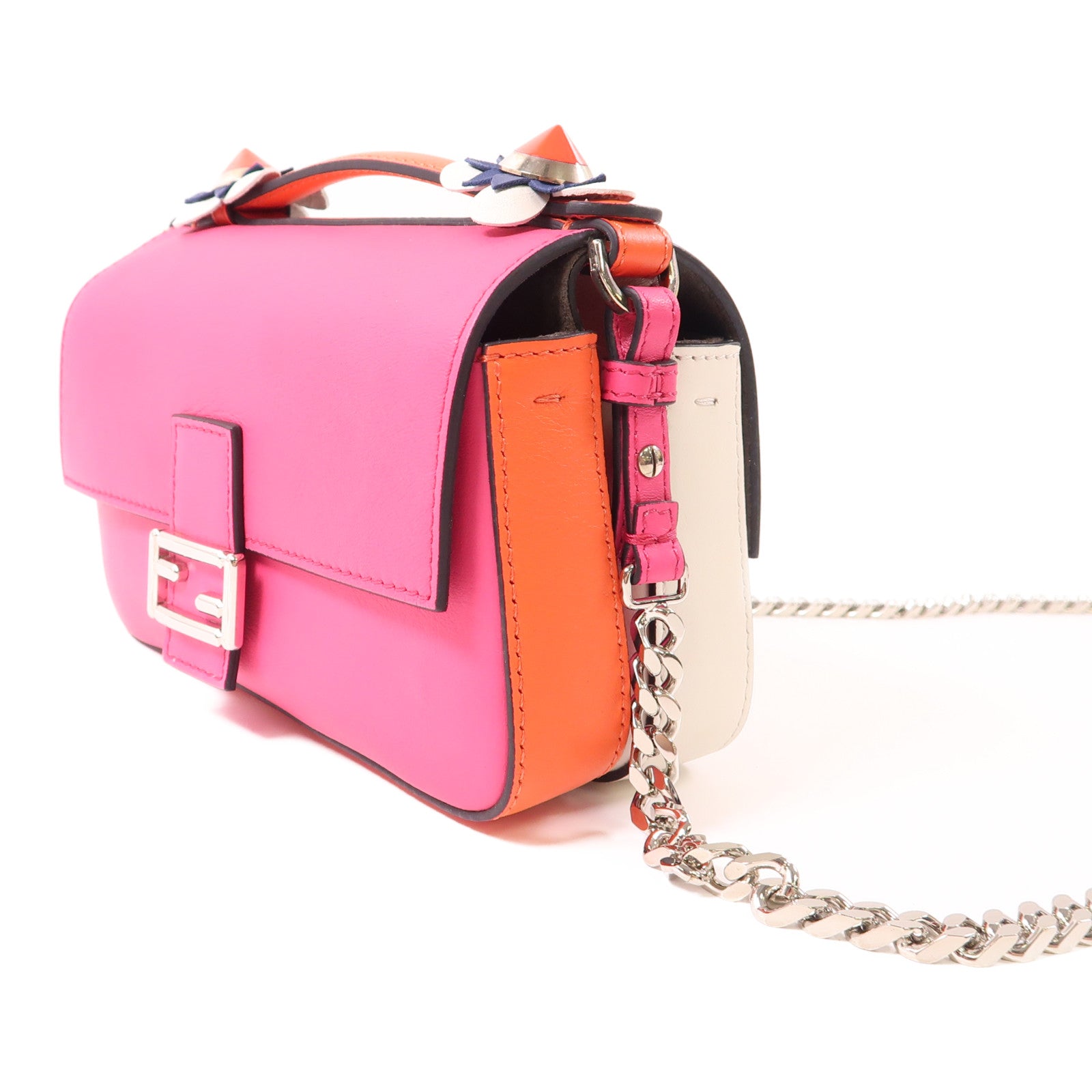 FENDI 牛皮皮革Shoulder Bag銀扣鏈帶肩背袋