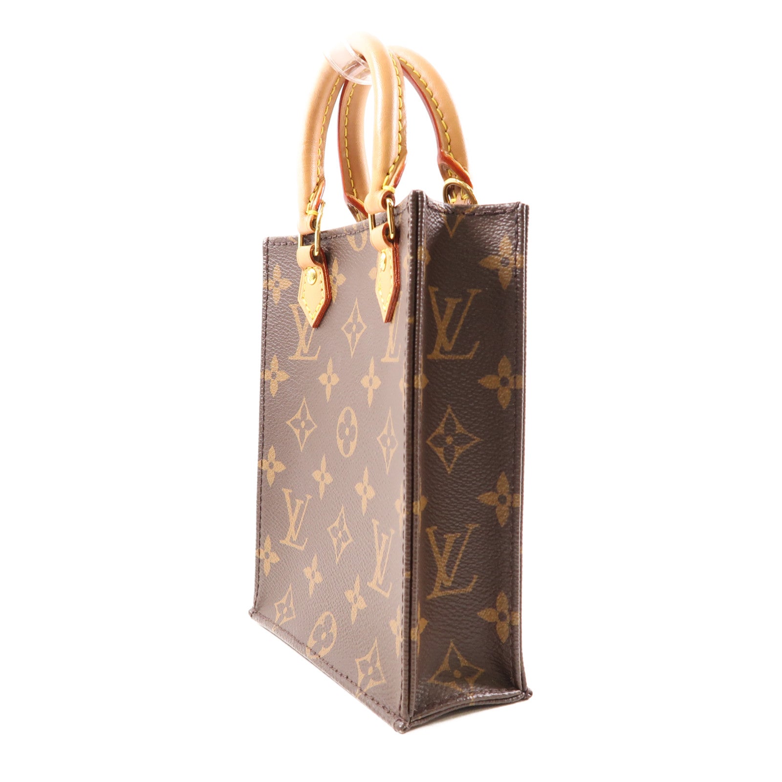 LOUIS VUITTON Monogram Petit Sac Plat金扣手挽肩背兩用袋棕色