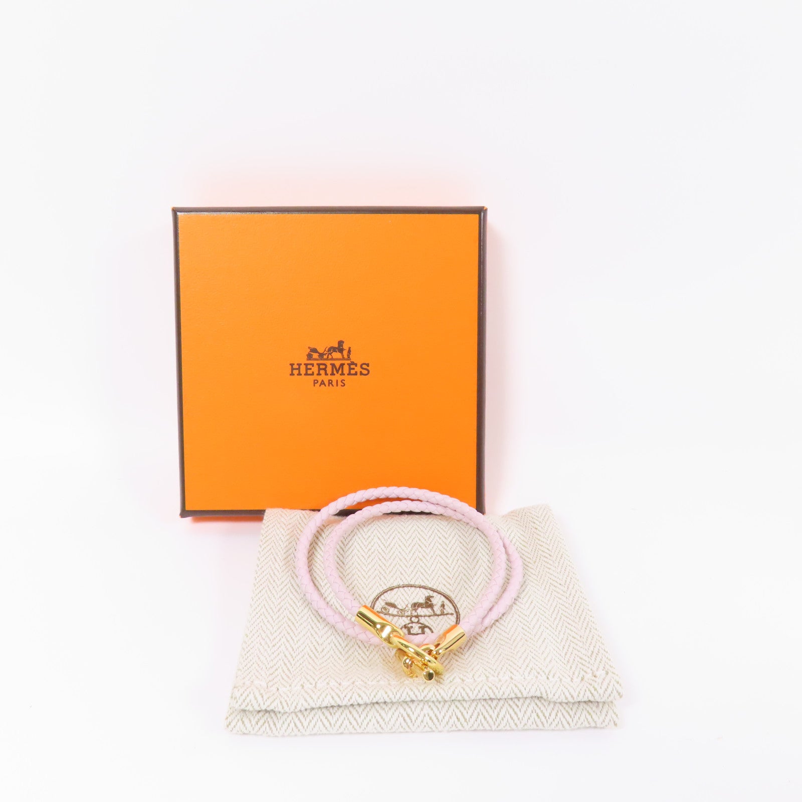 HERMES 皮革Glenan Double Tour Bracelet手鐲Mauve Pale