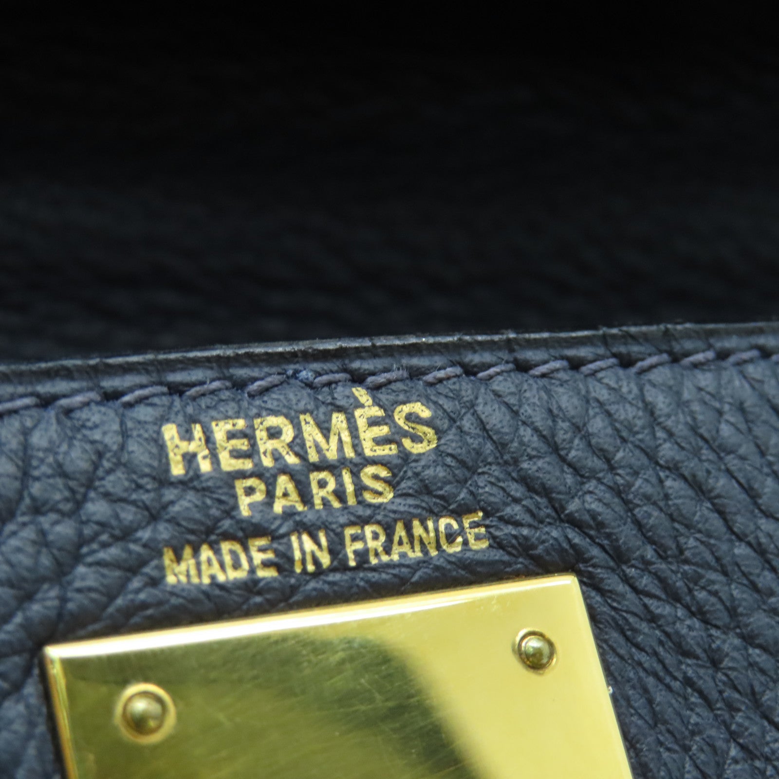 HERMES Clemence Leather Kelly Ado GM Gold Buckle Backpack Dark Indigo