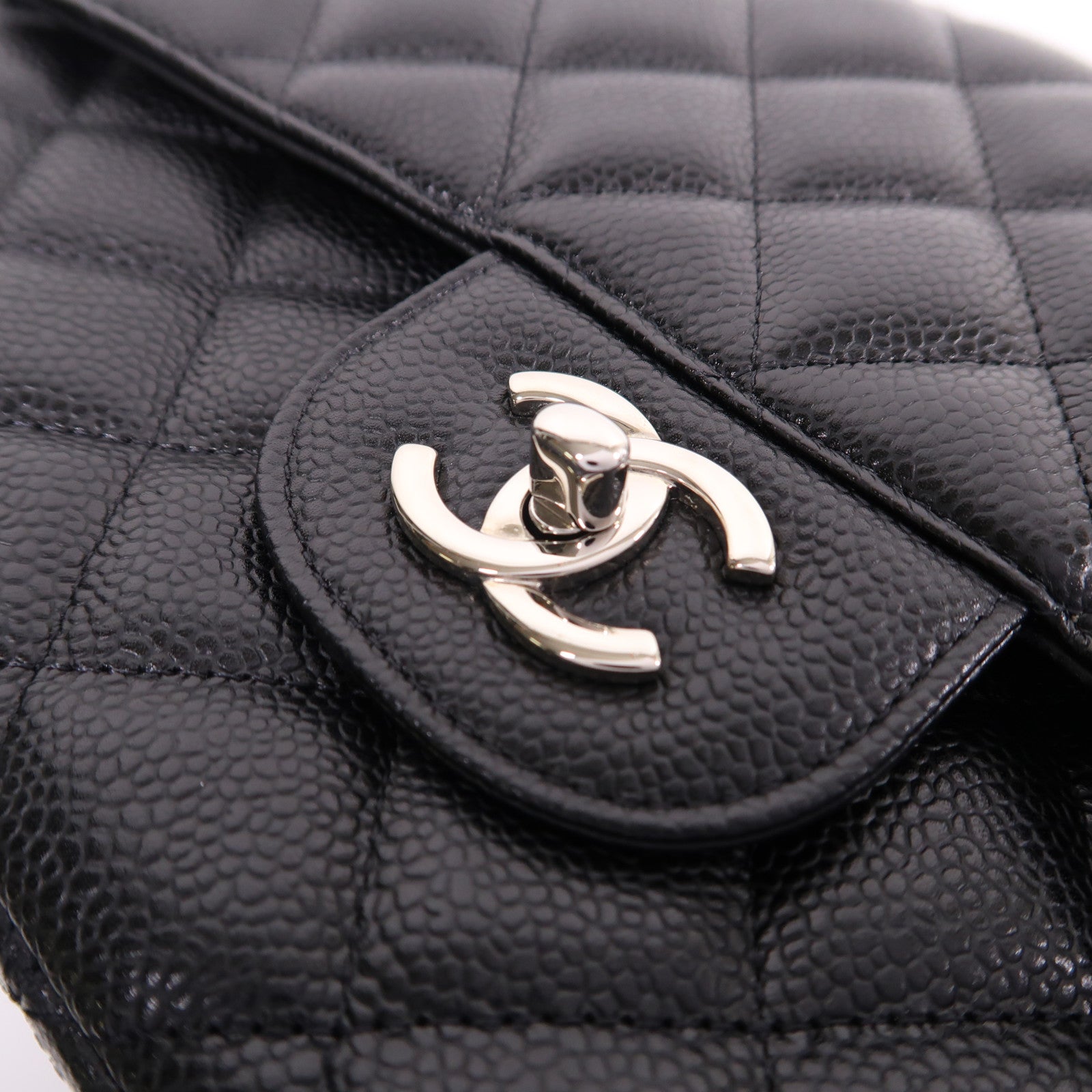 CHANEL 牛皮皮革Large Classic銀扣鏈帶肩背袋