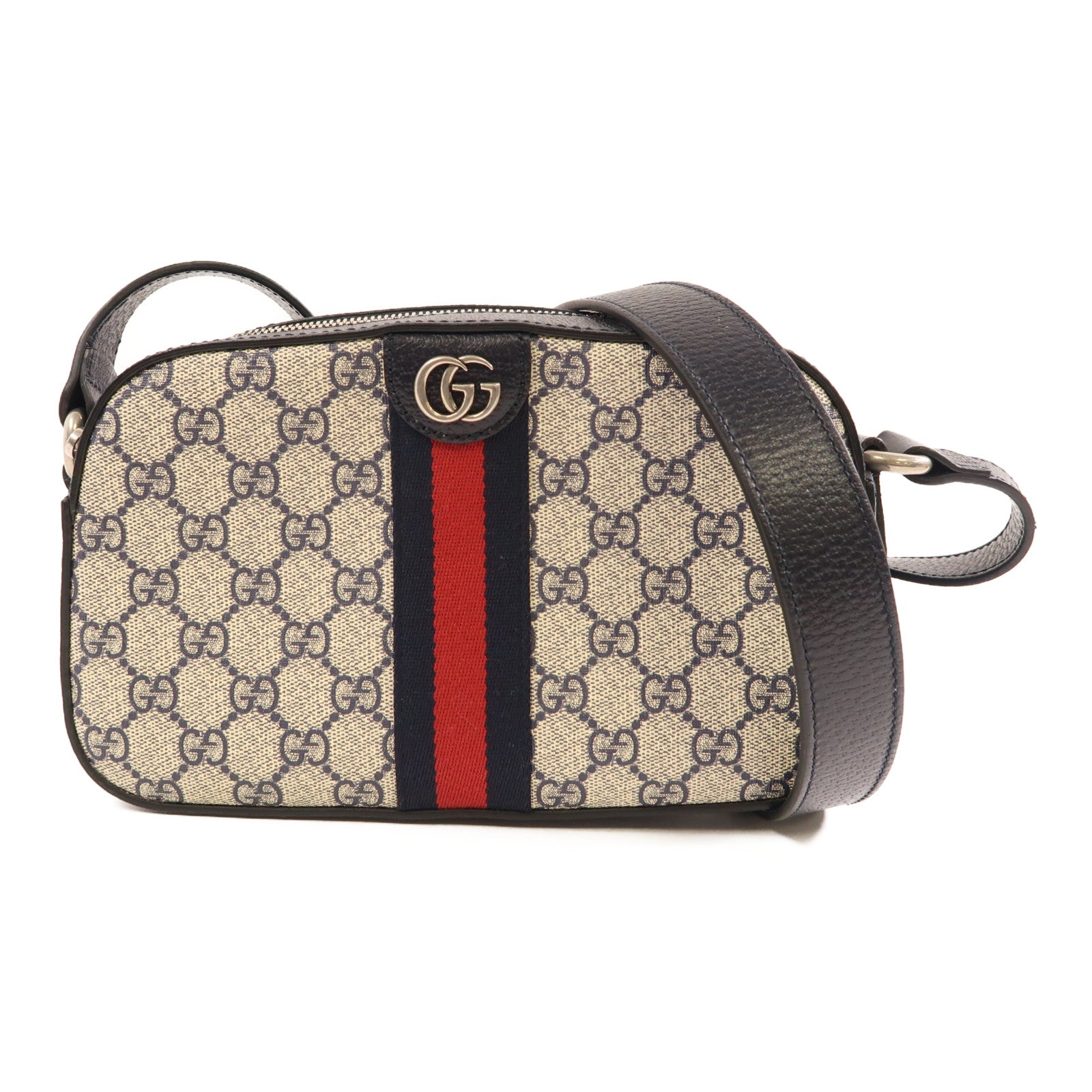 GUCCI 塗層帆布GG Supereme銀扣肩背袋
