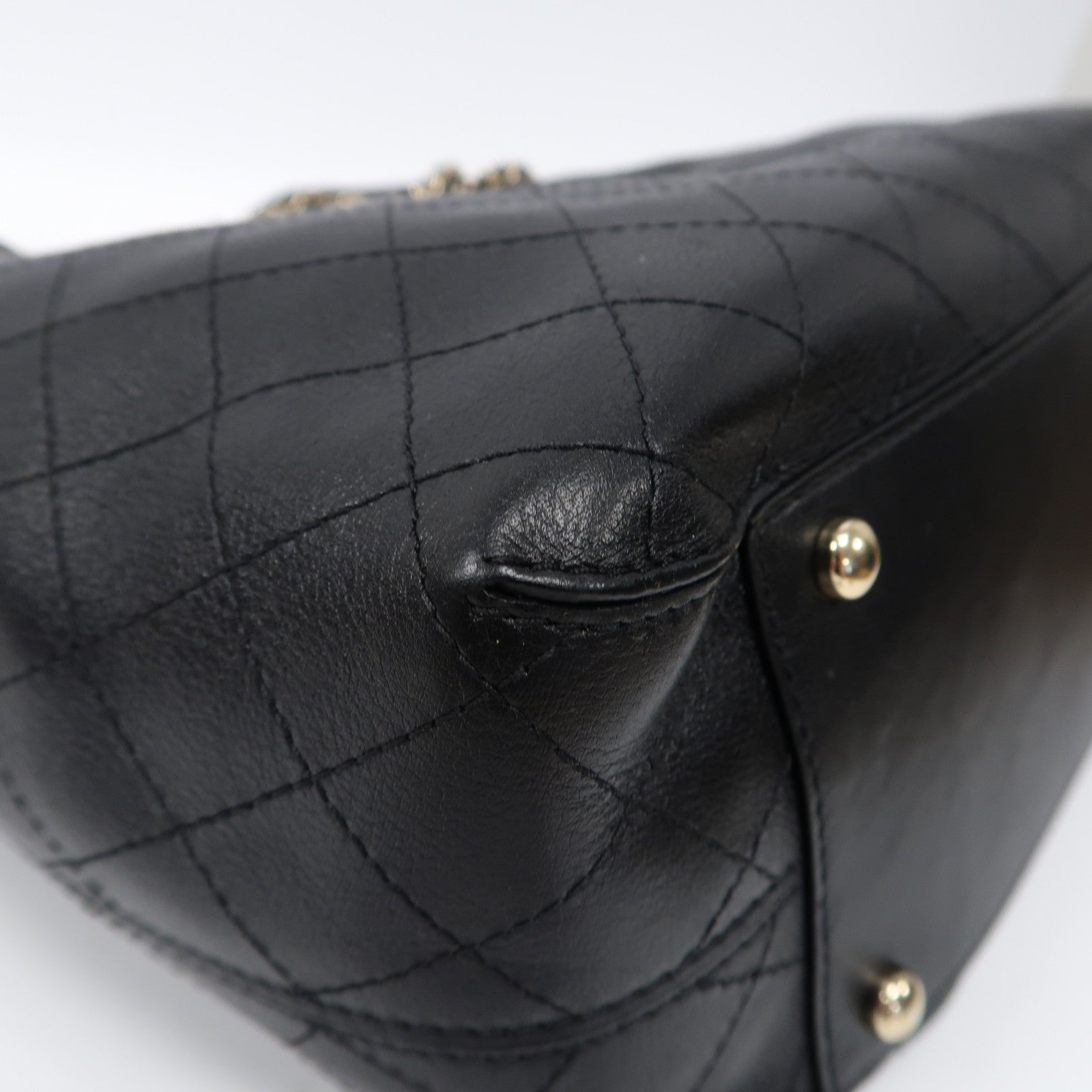 CHANEL 菱格牛皮皮革Chain Shoulder Bag金扣鏈帶肩背袋黑色