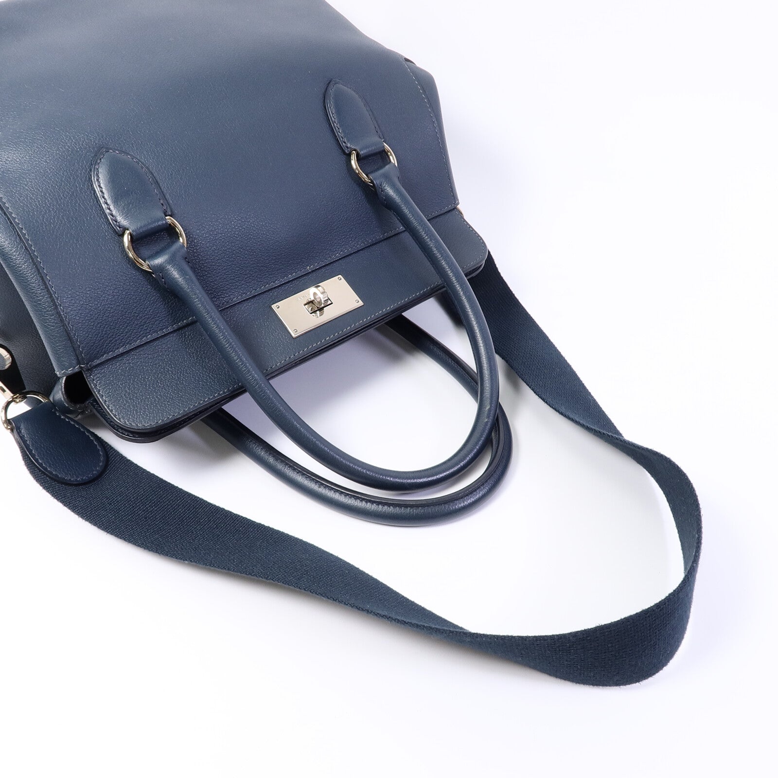 HERMES Evercolor皮革Toolbox 26手挽肩背兩用袋Bleu Ocean