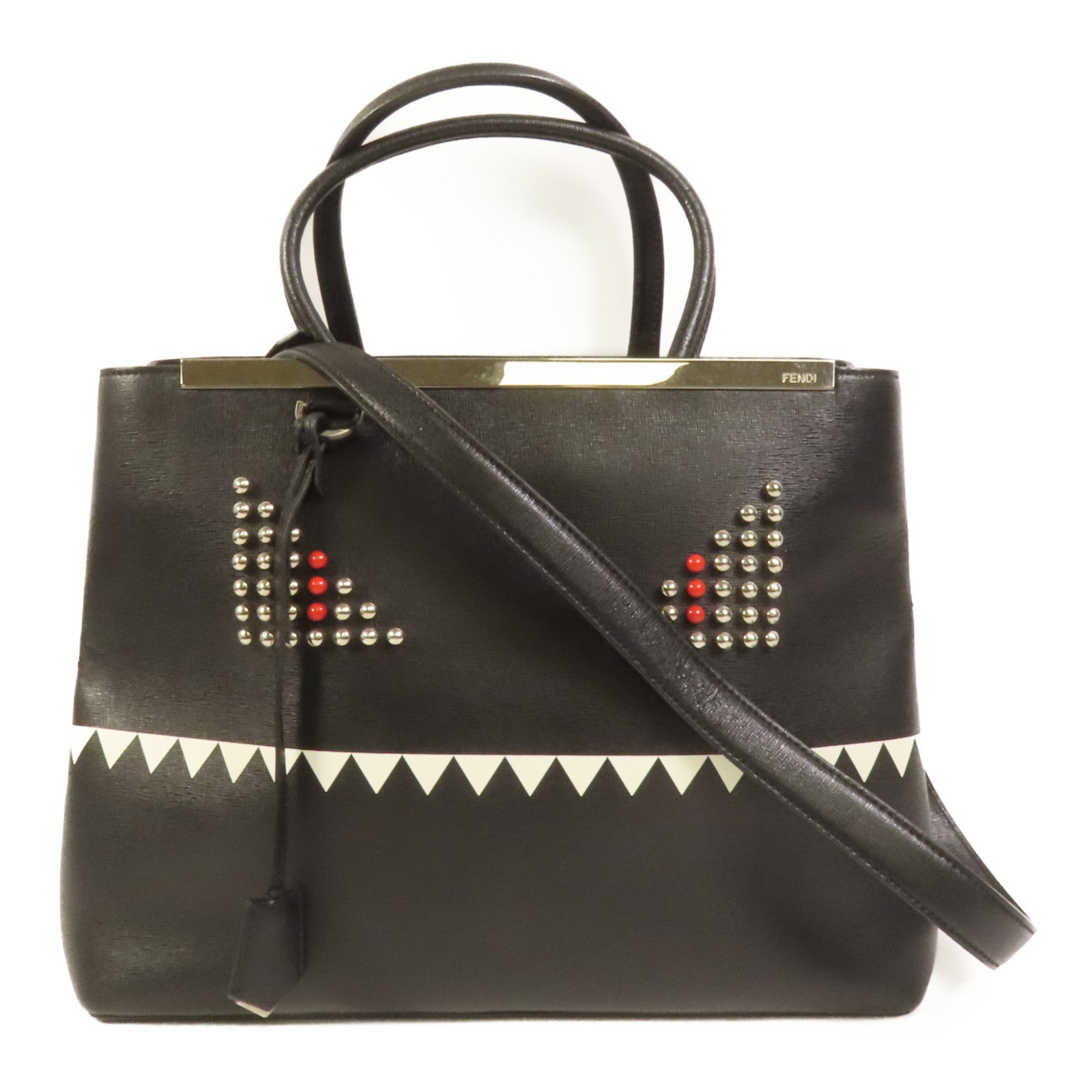 FENDI 牛皮皮革2 Jours Monster銀扣手挽肩背兩用袋