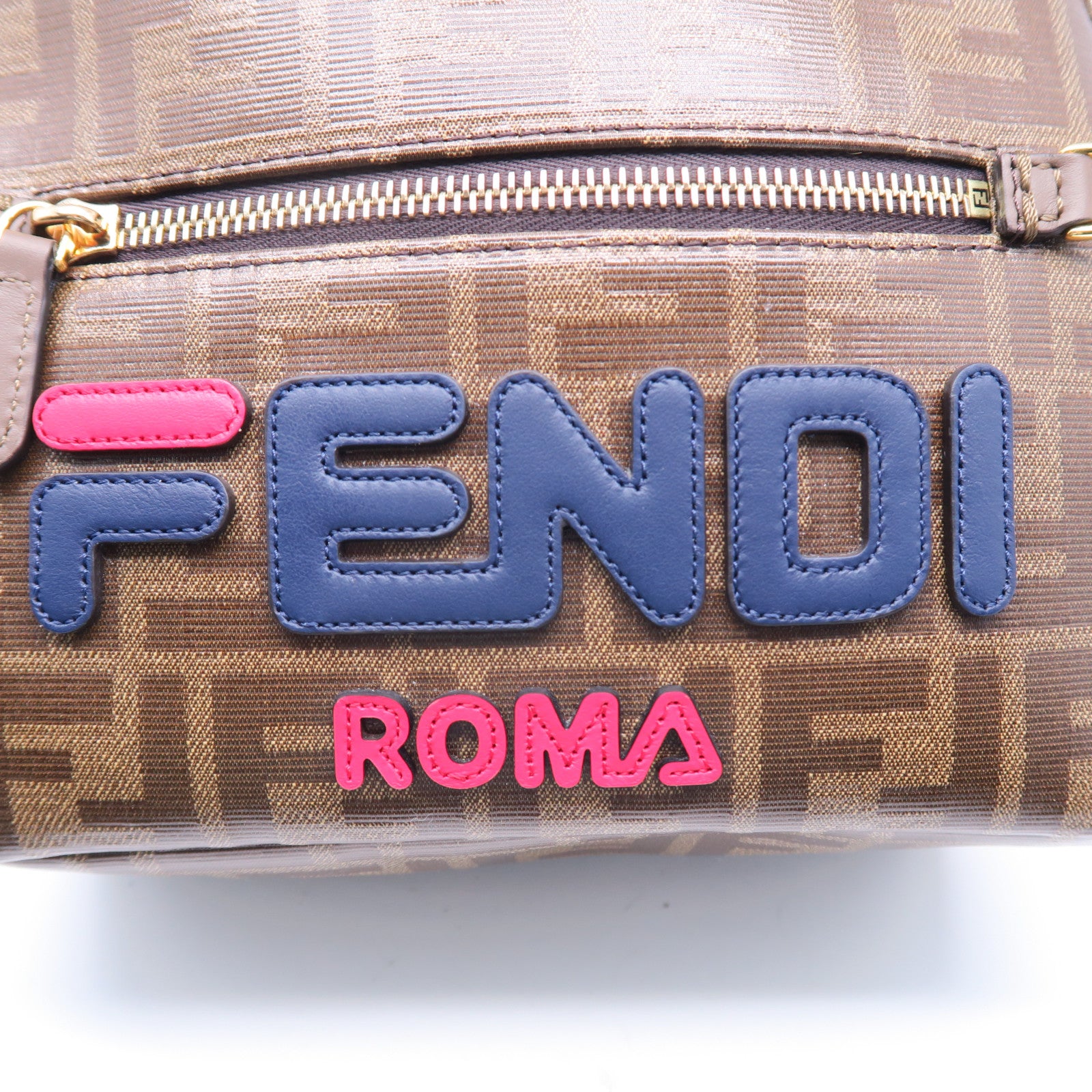 FENDI **【激減優惠】塗層帆布Backpack金扣背包啡色