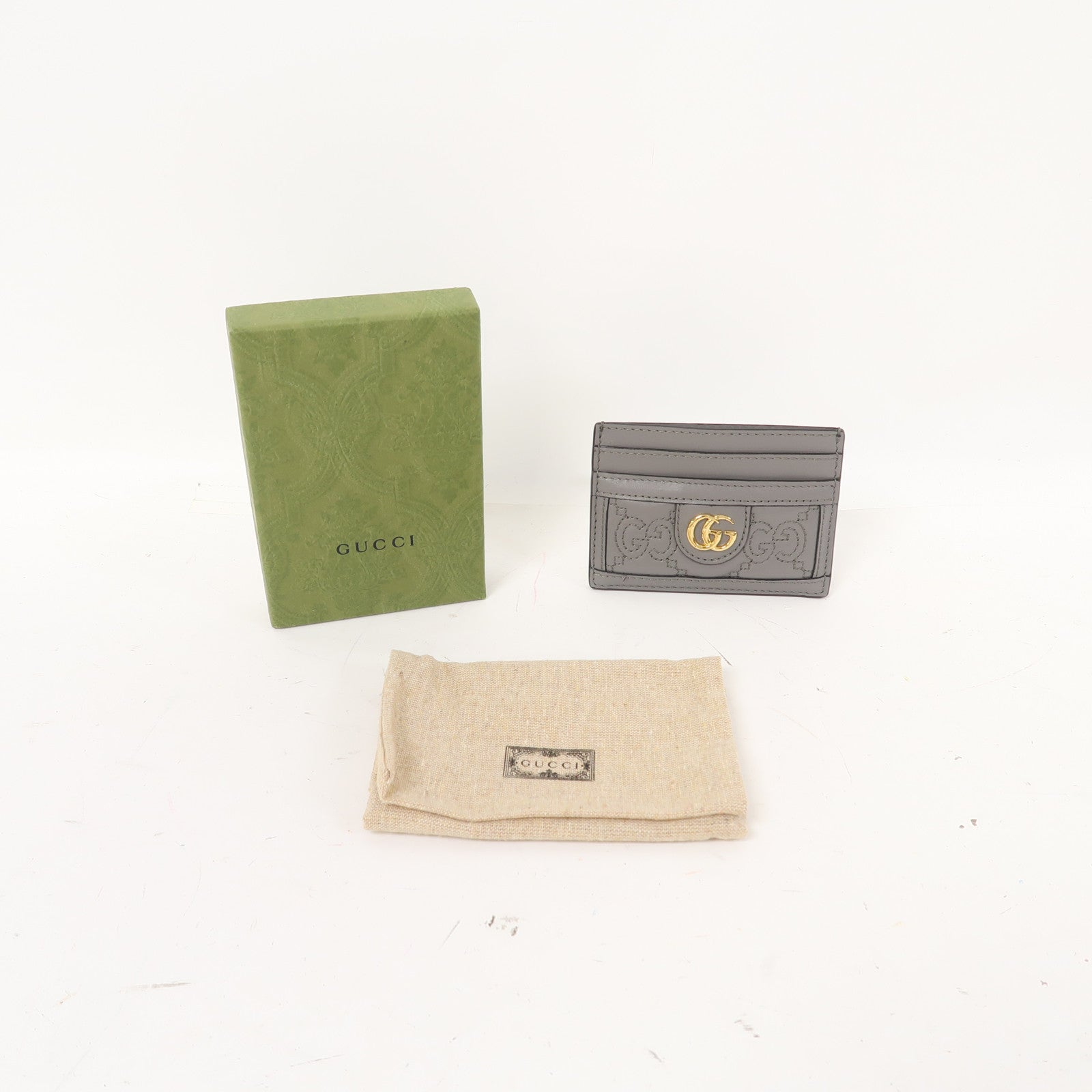 GUCCI 牛皮皮革Card Case金扣卡片套灰色
