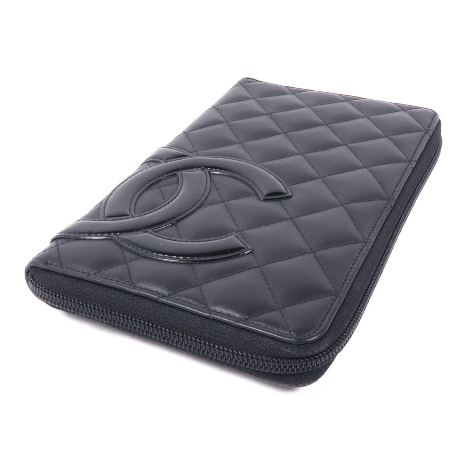 CHANEL CC SHW Cambon Zipper Long Wallet Calfskin Leather Black