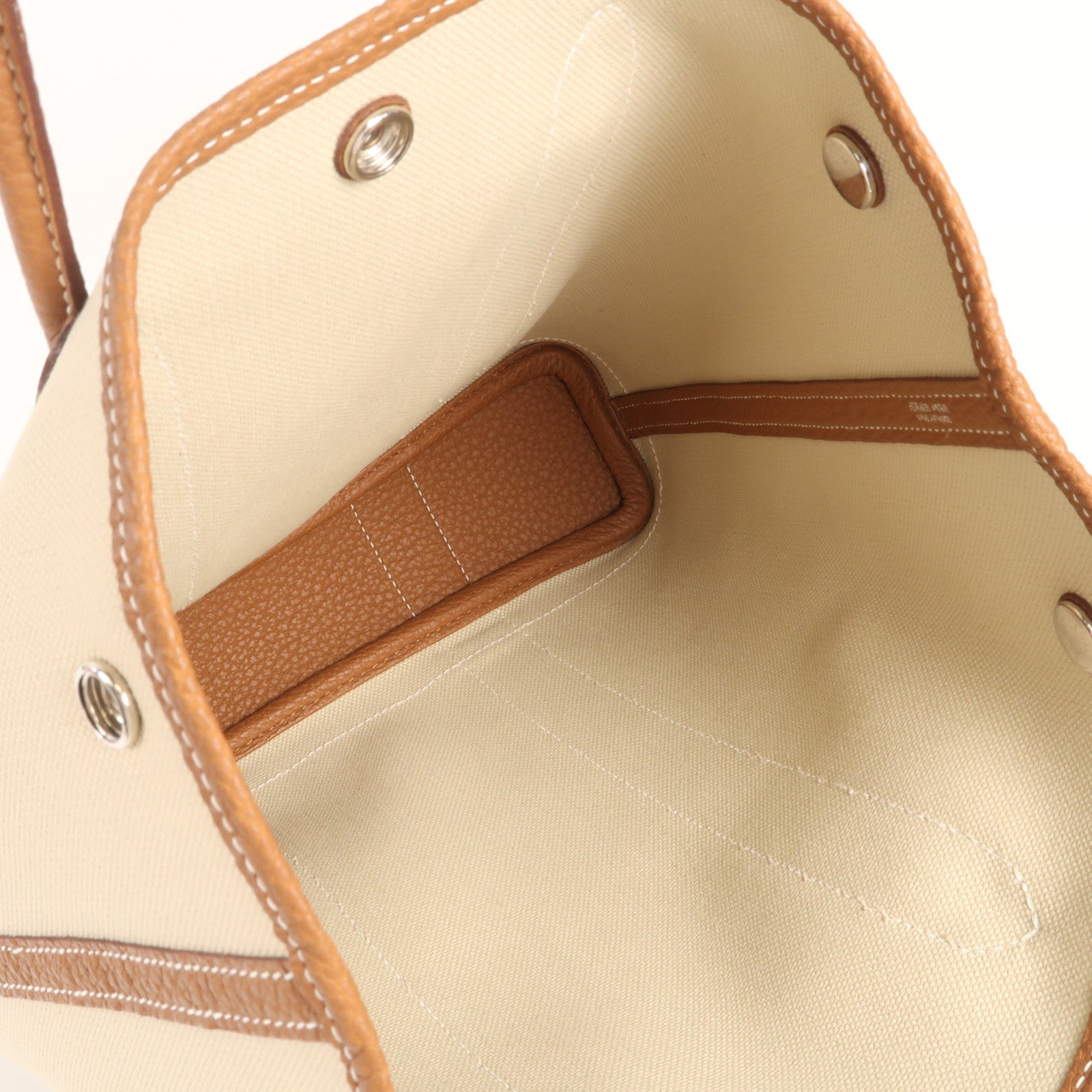 HERMES 帆布Garden File PM銀扣手挽肩背兩用袋Gold/Beton