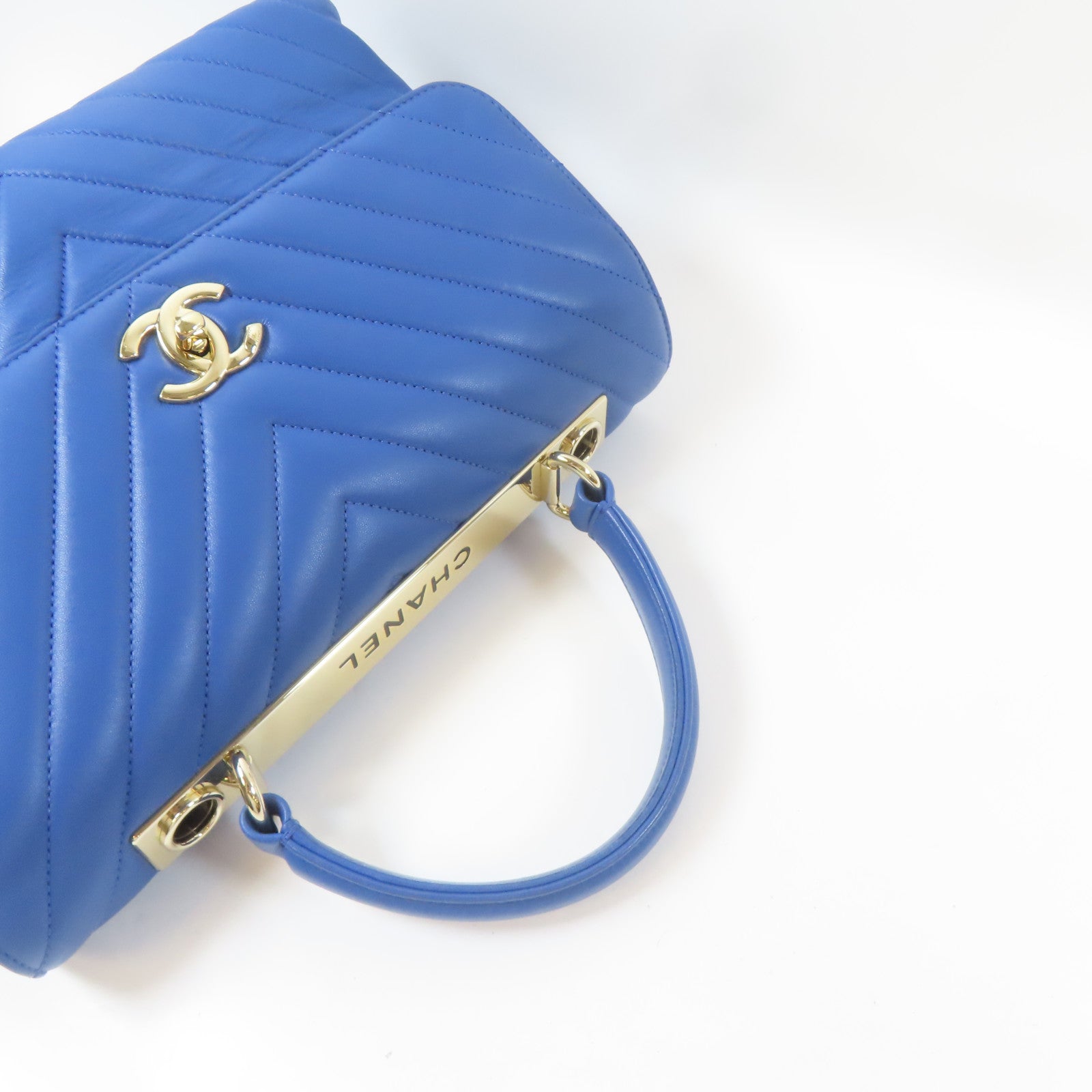CHANEL 【激減優惠】斜紋牛皮皮革Trendy CC金扣手挽肩背兩用袋藍色