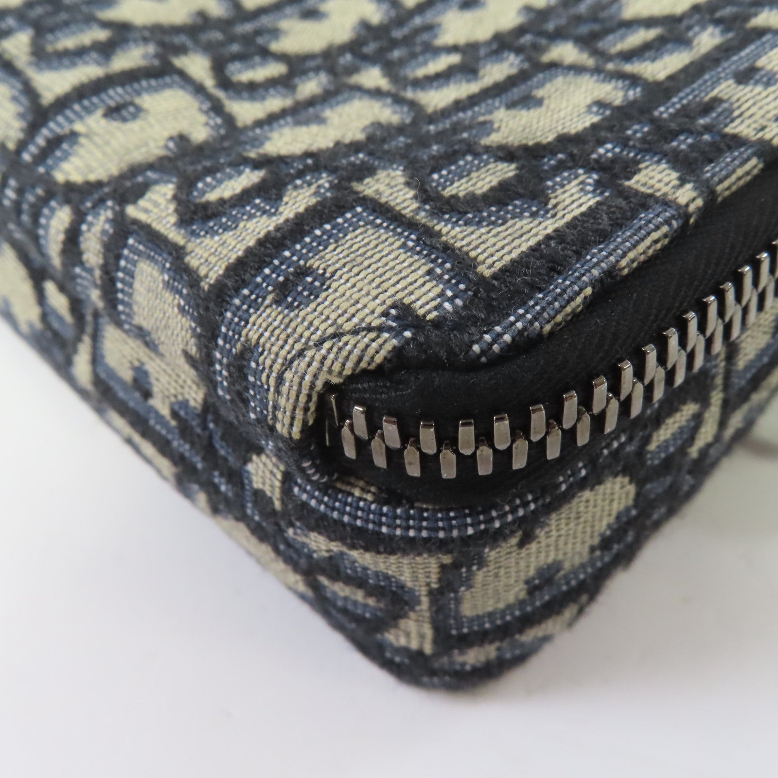 Dior Oblique帆布Zipped Pouch with Strap銀扣肩背袋藍色/米色