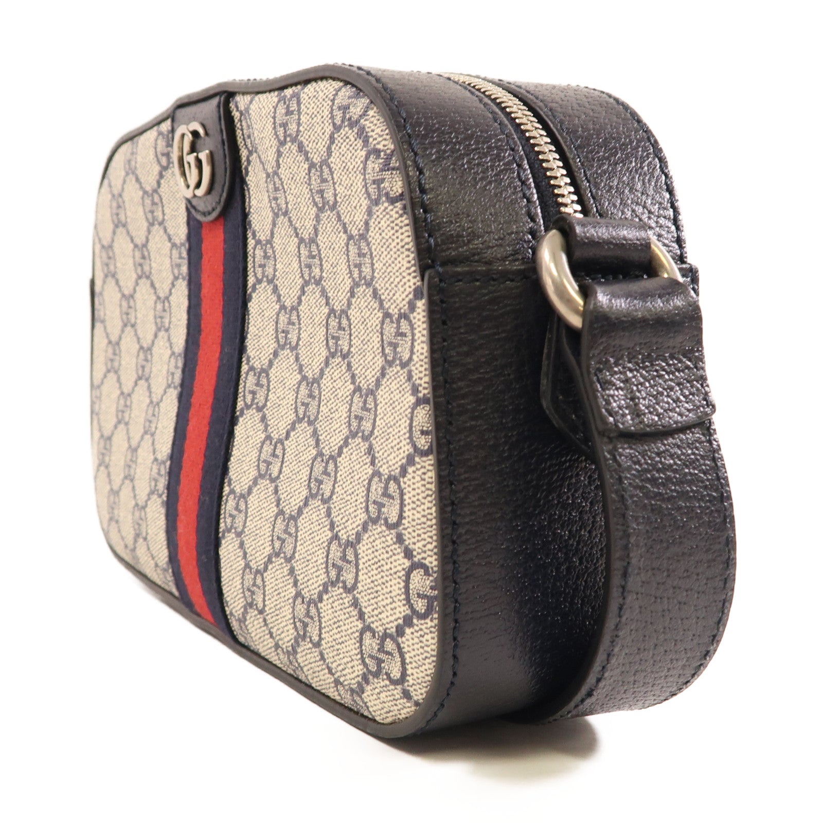 GUCCI 塗層帆布GG Supereme銀扣肩背袋