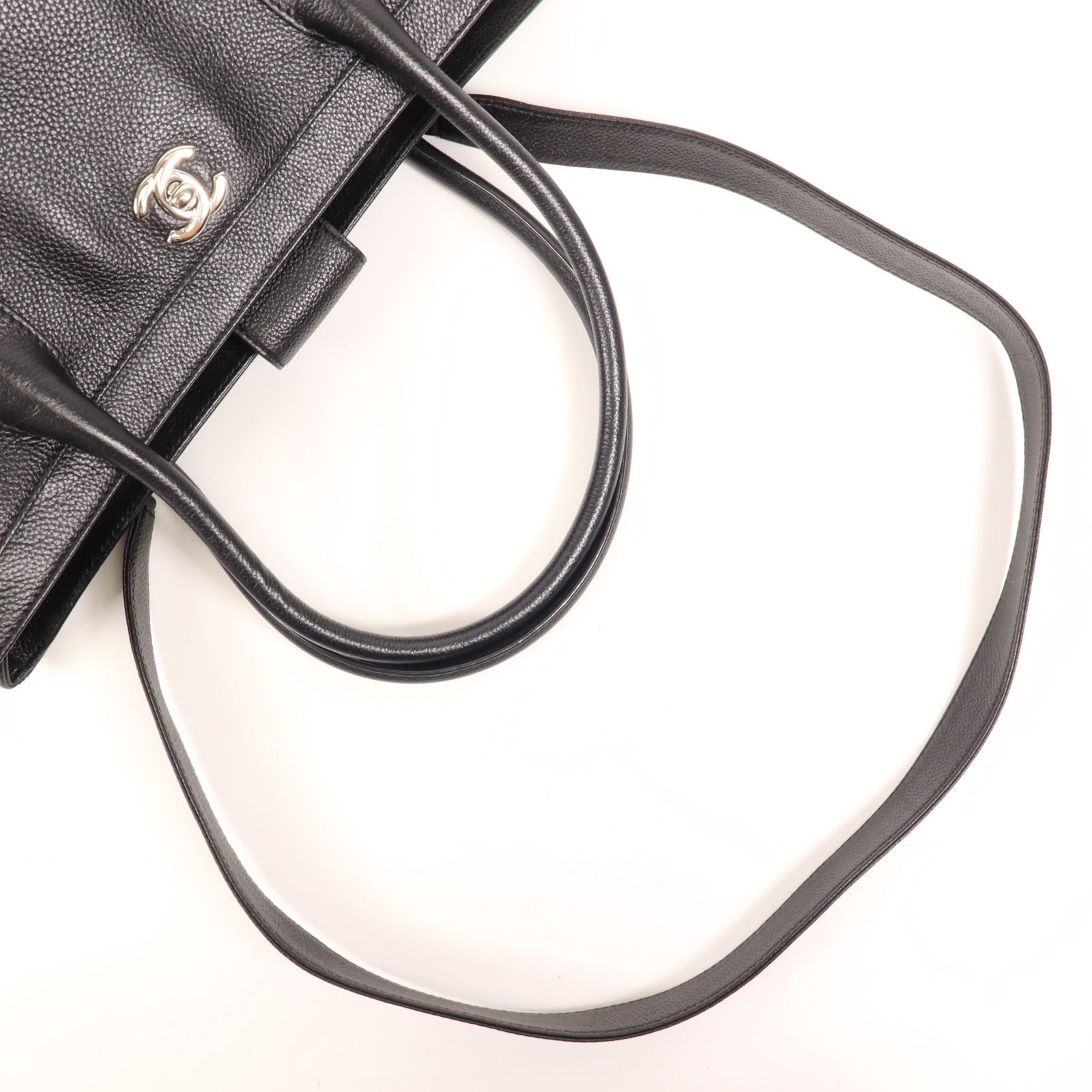 CHANEL 牛皮皮革Tote Bag銀扣手挽肩背兩用袋